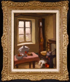 Interieur a la soupiere - Modernist Oil, Dog in Interior by Jules Emile Zingg
