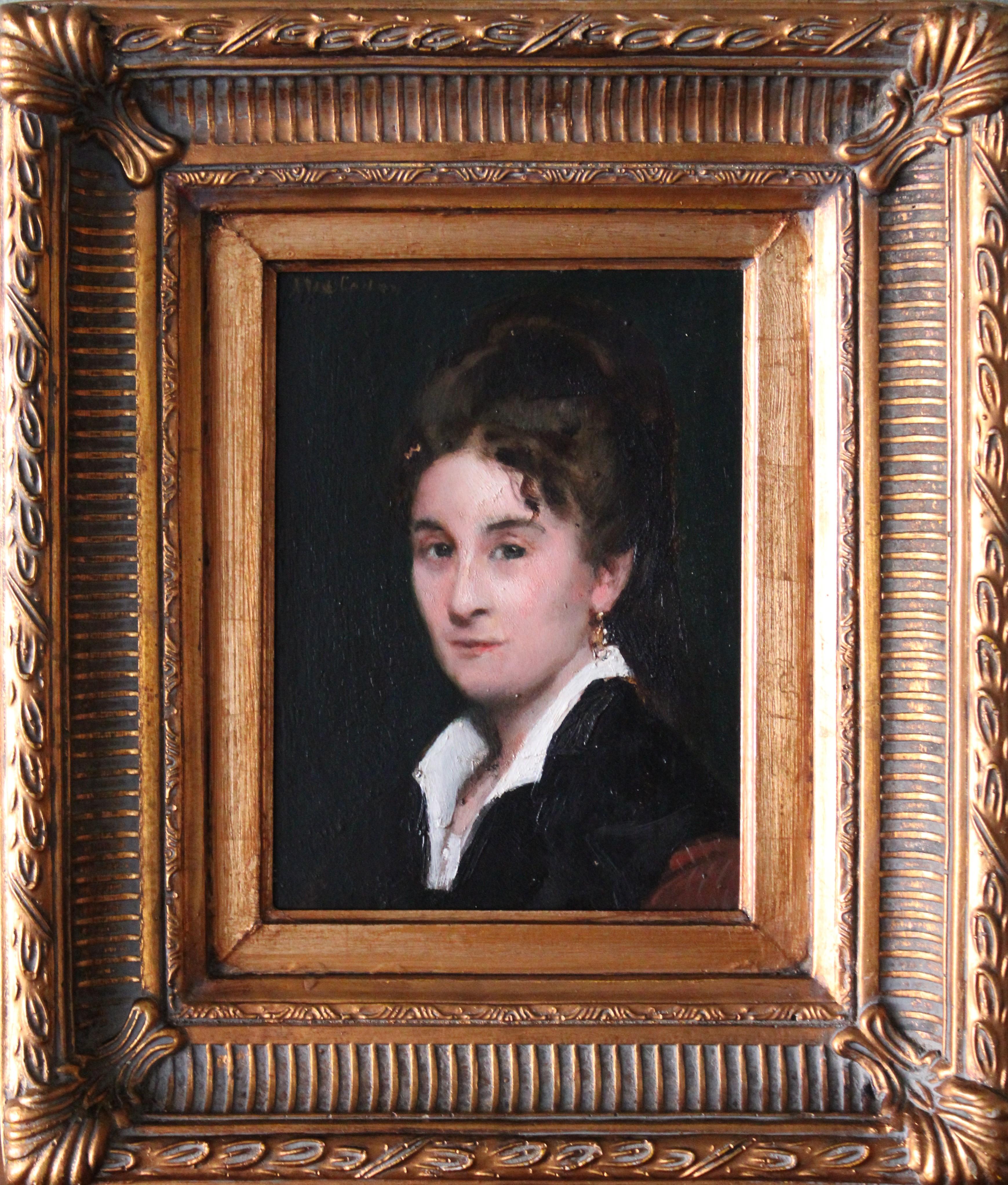 Jules Emmanuel Valadon Portrait Painting - Antique portrait of a woman, antique oil painting, female portrait