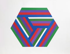 Striped Hexagon, Acrylic on Paper by Jules Engel