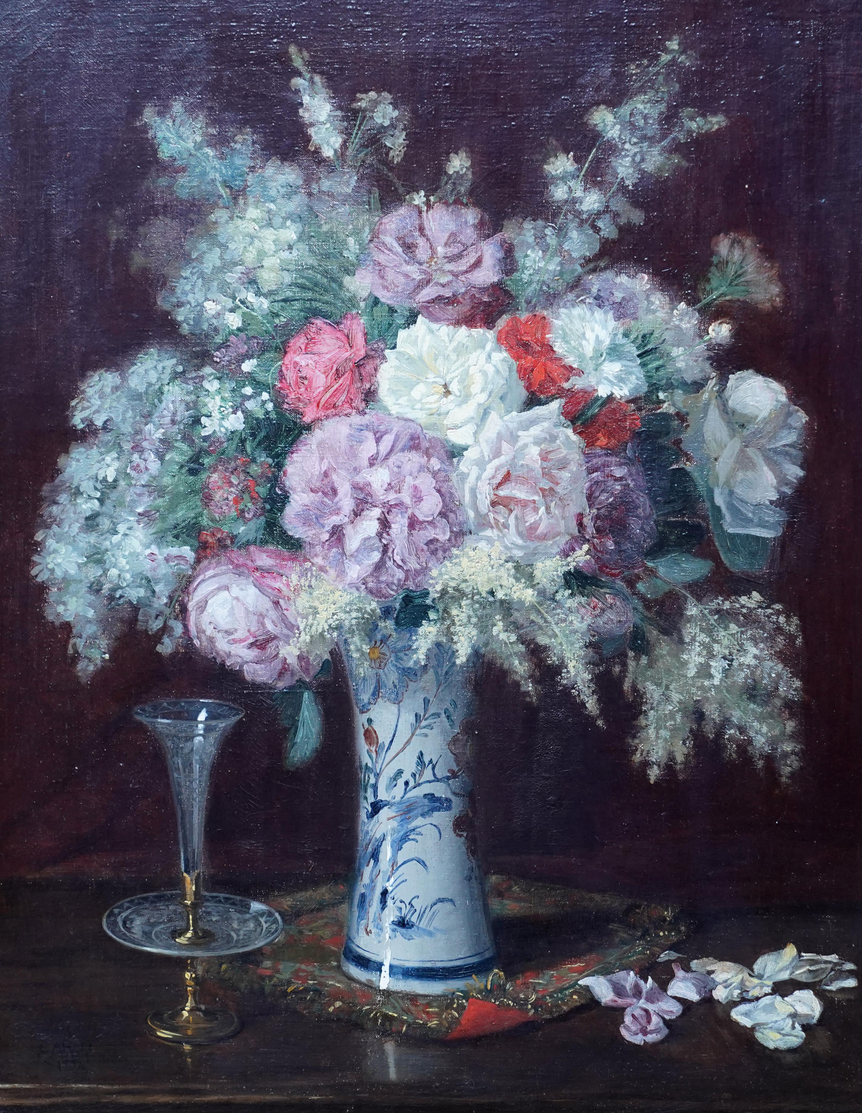 Floral Arrangement in Porcelain Vase - French 19thC art  flower oil painting  - Realist Painting by Jules Etienne Carot