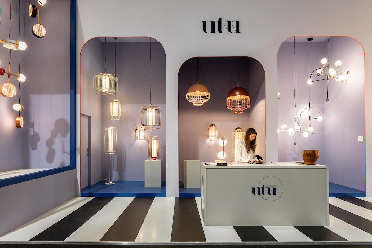 Lampadaire Jules contemporain d'inspiration Art Déco en bleu de jade, lin et laiton Neuf - En vente à Lisbon, PT