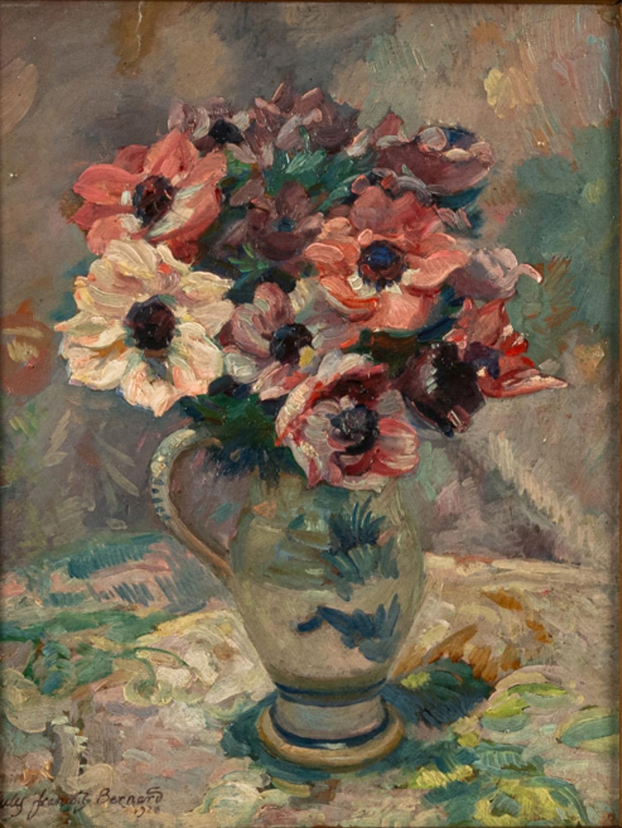 Ancienne peinture à l'huile sur toile de Jules-François Bernard Nature morte florale 1920 en vente 2