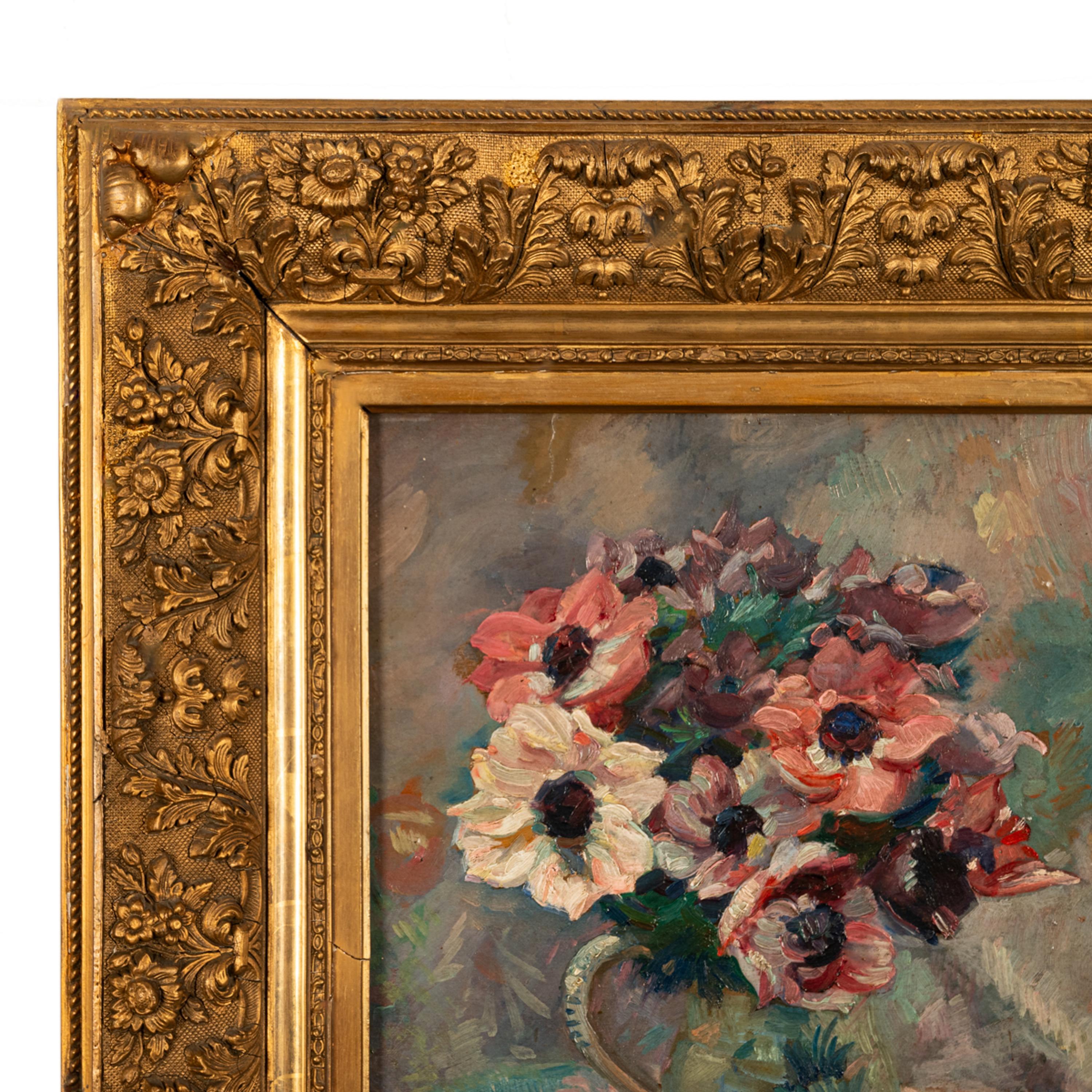 Ancienne peinture à l'huile sur toile de Jules-François Bernard Nature morte florale 1920 en vente 4