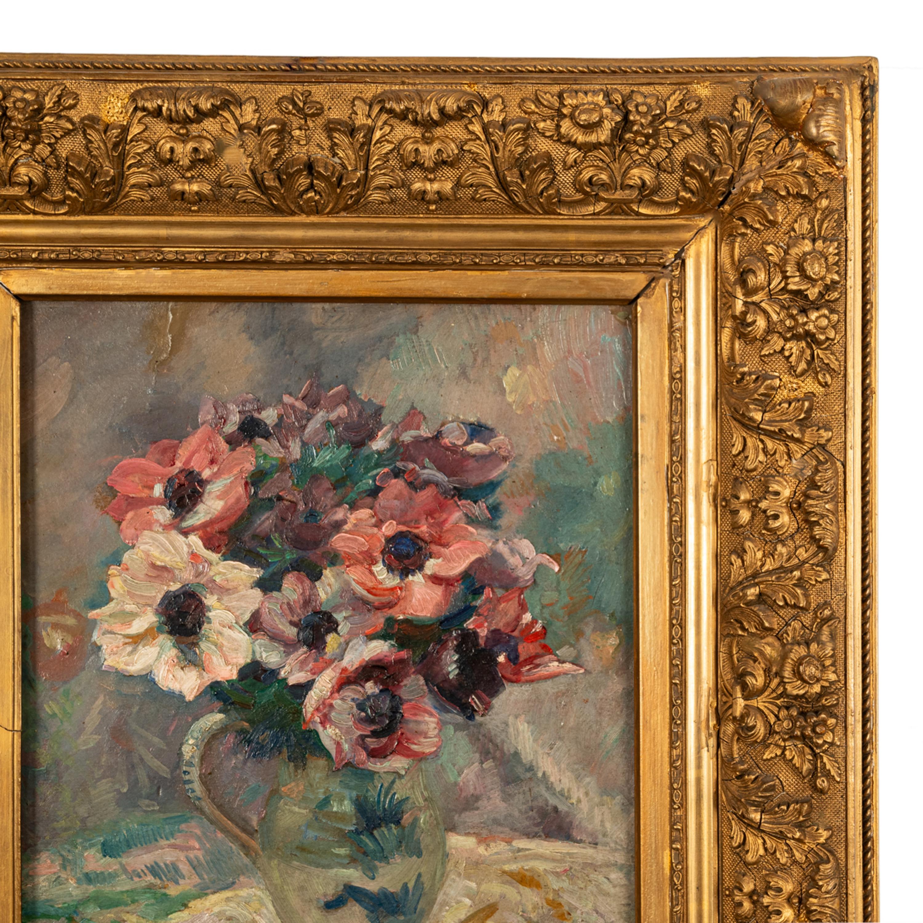 Ancienne peinture à l'huile sur toile de Jules-François Bernard Nature morte florale 1920 en vente 5