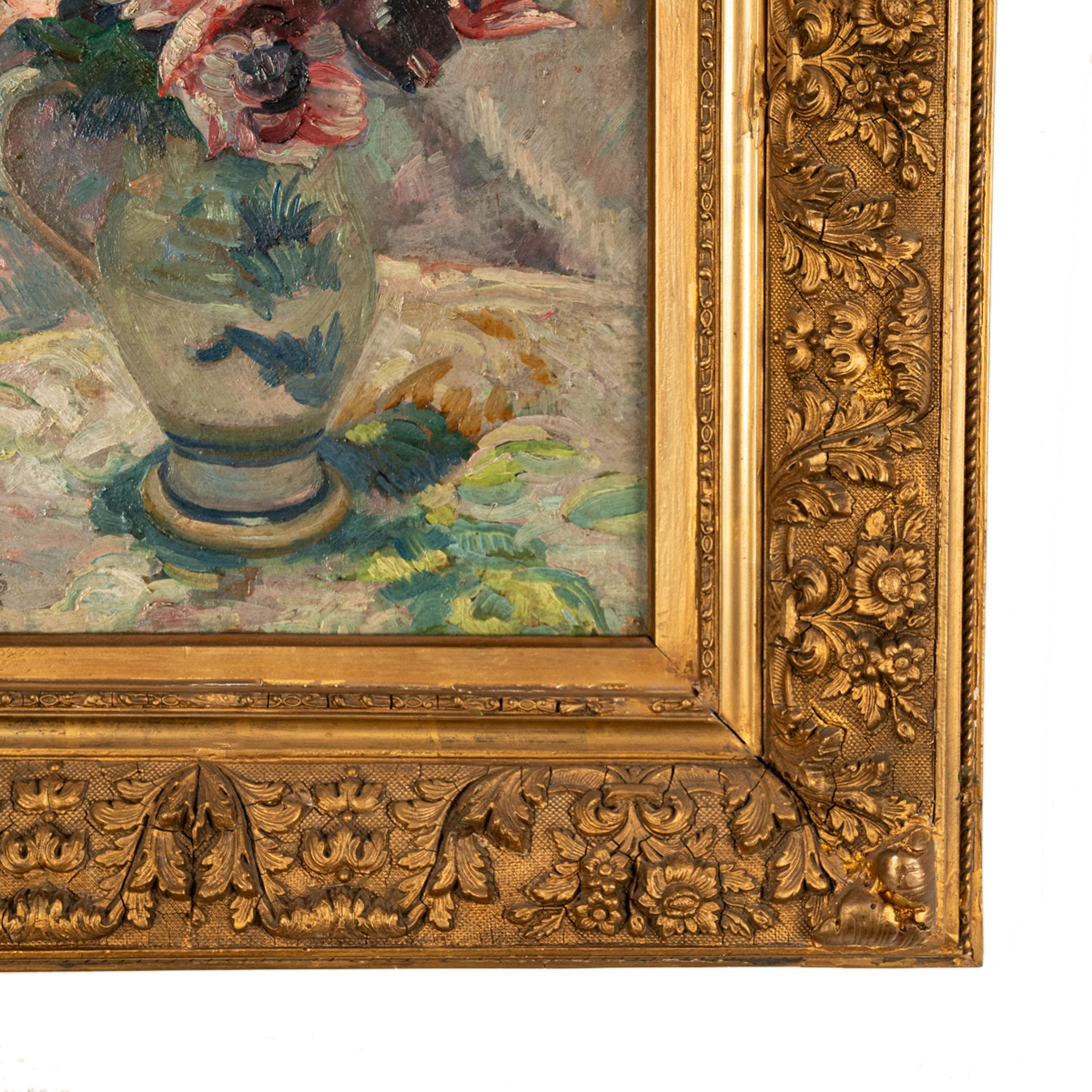 Ancienne peinture à l'huile sur toile de Jules-François Bernard Nature morte florale 1920 en vente 7