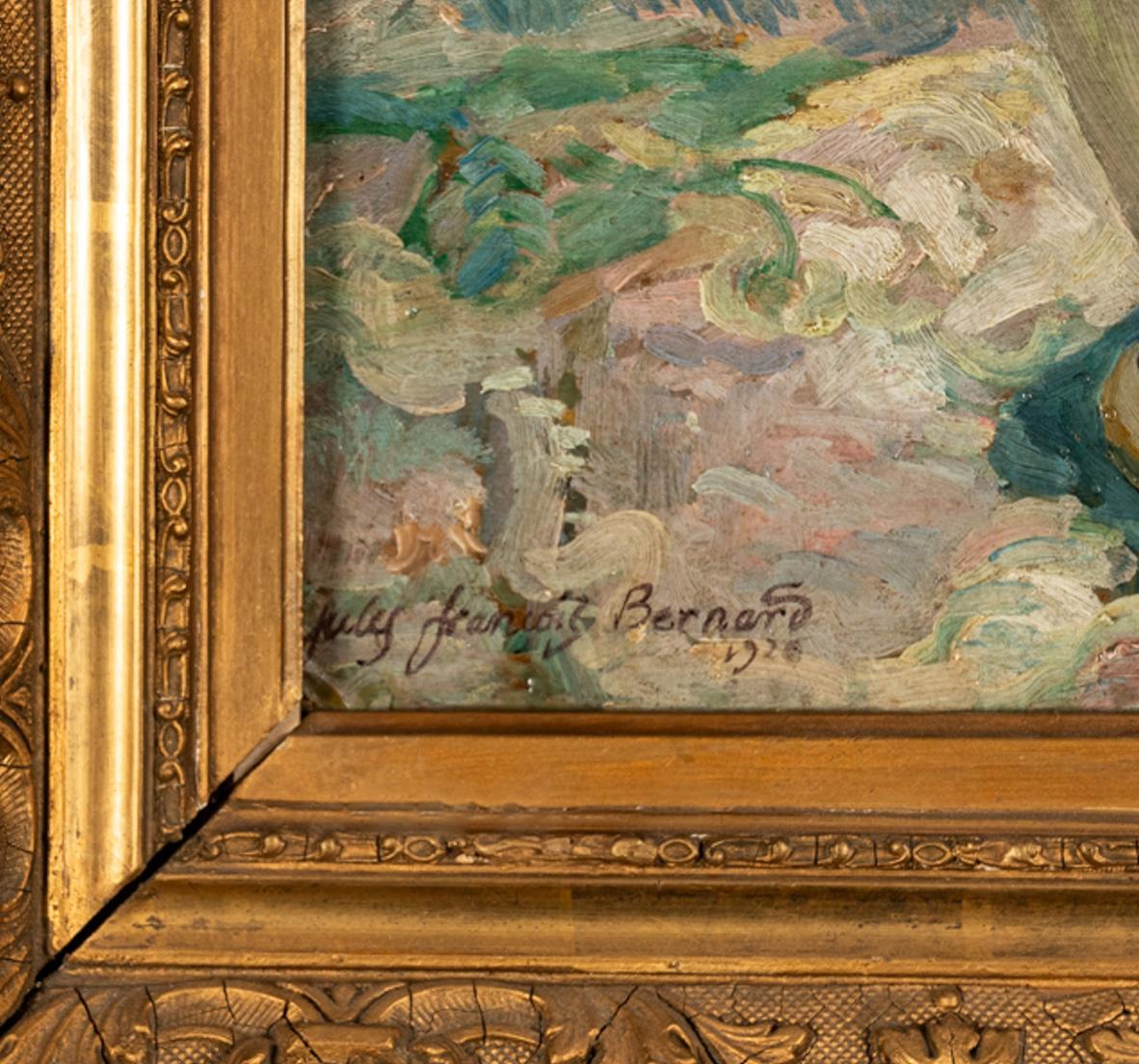 Ancienne peinture à l'huile sur toile de Jules-François Bernard Nature morte florale 1920 en vente 8