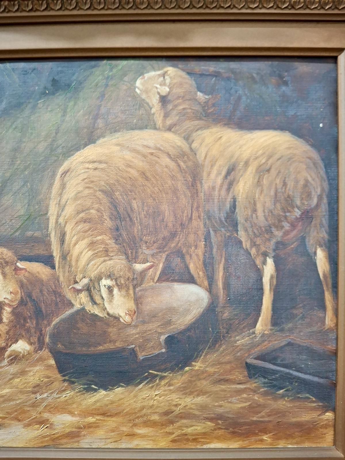 Ein Schafstall (Braun), Animal Painting, von Jules G. Bahieu