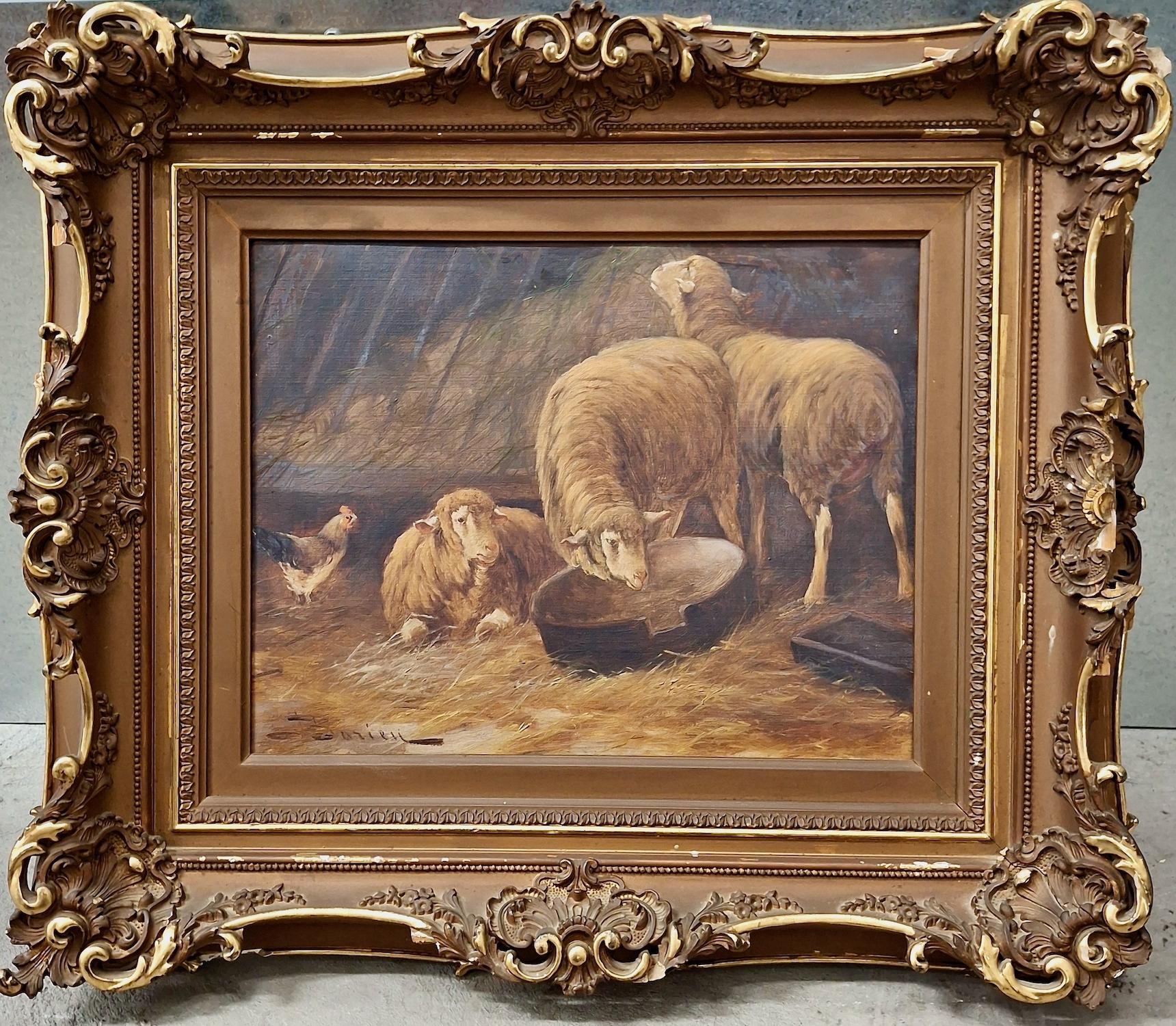 Jules G. Bahieu Animal Painting – Ein Schafstall