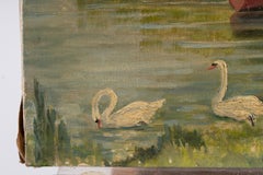 Impressionist Lakeside Scene with Nude Figure, Swans and Sailboat