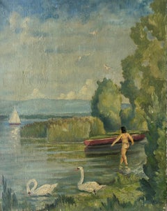 The bather with swans, Pointe at the Bise Geneva