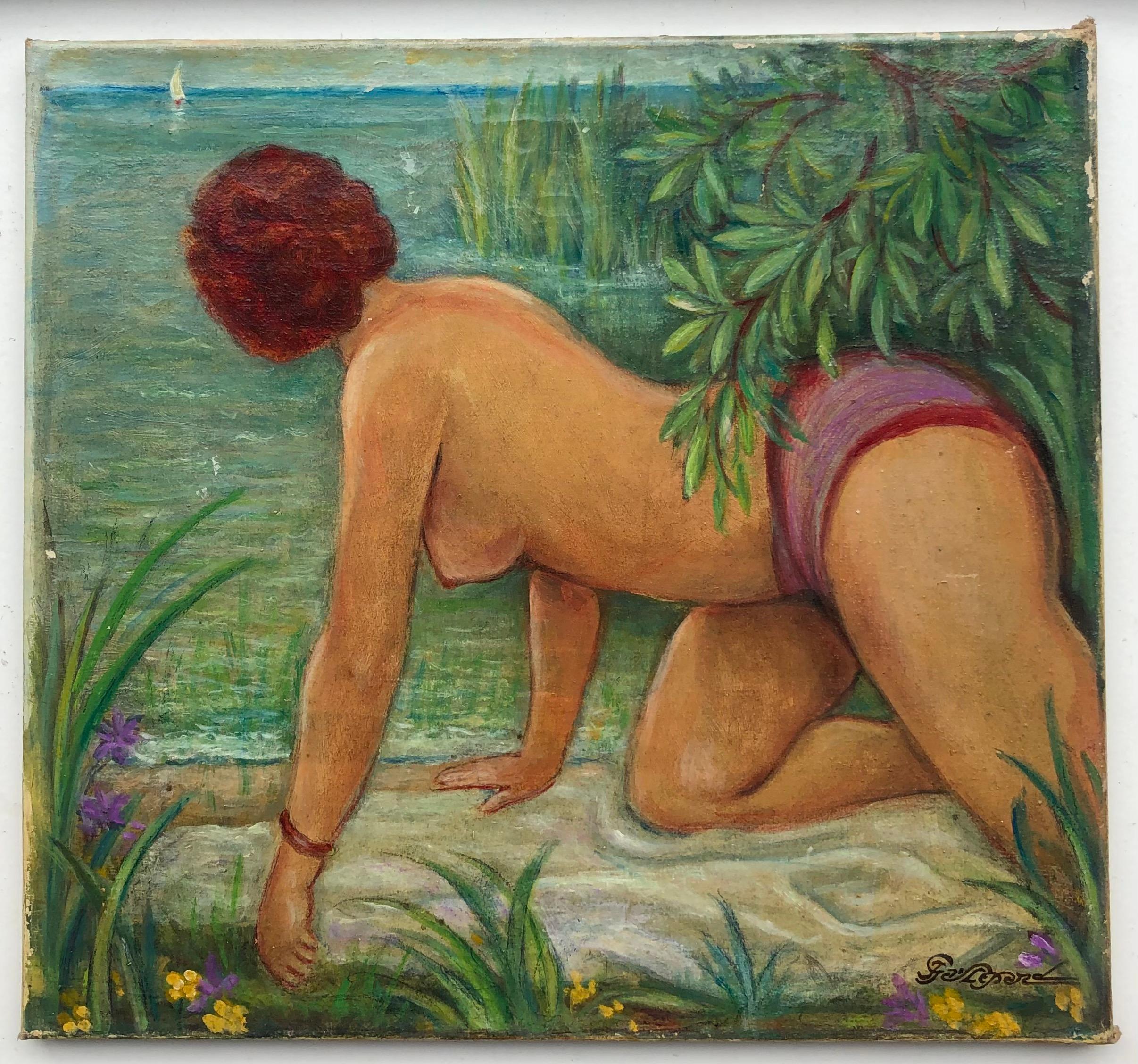 The worried bather - Painting by Jules Gaillepand