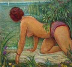 Vintage The worried bather