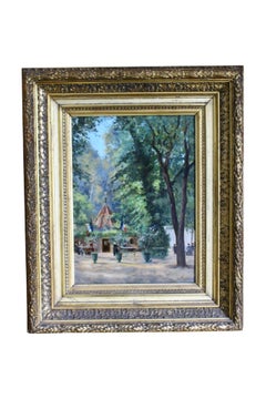 Antique French Landscape Oil Painting in Gilt Frame