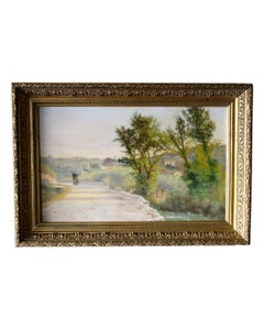 Antique Landscape Oil Painting on Canvas, French Provence Countryside Painting