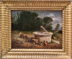 Realist French Landscape Painting Countryside Hens Well 19th