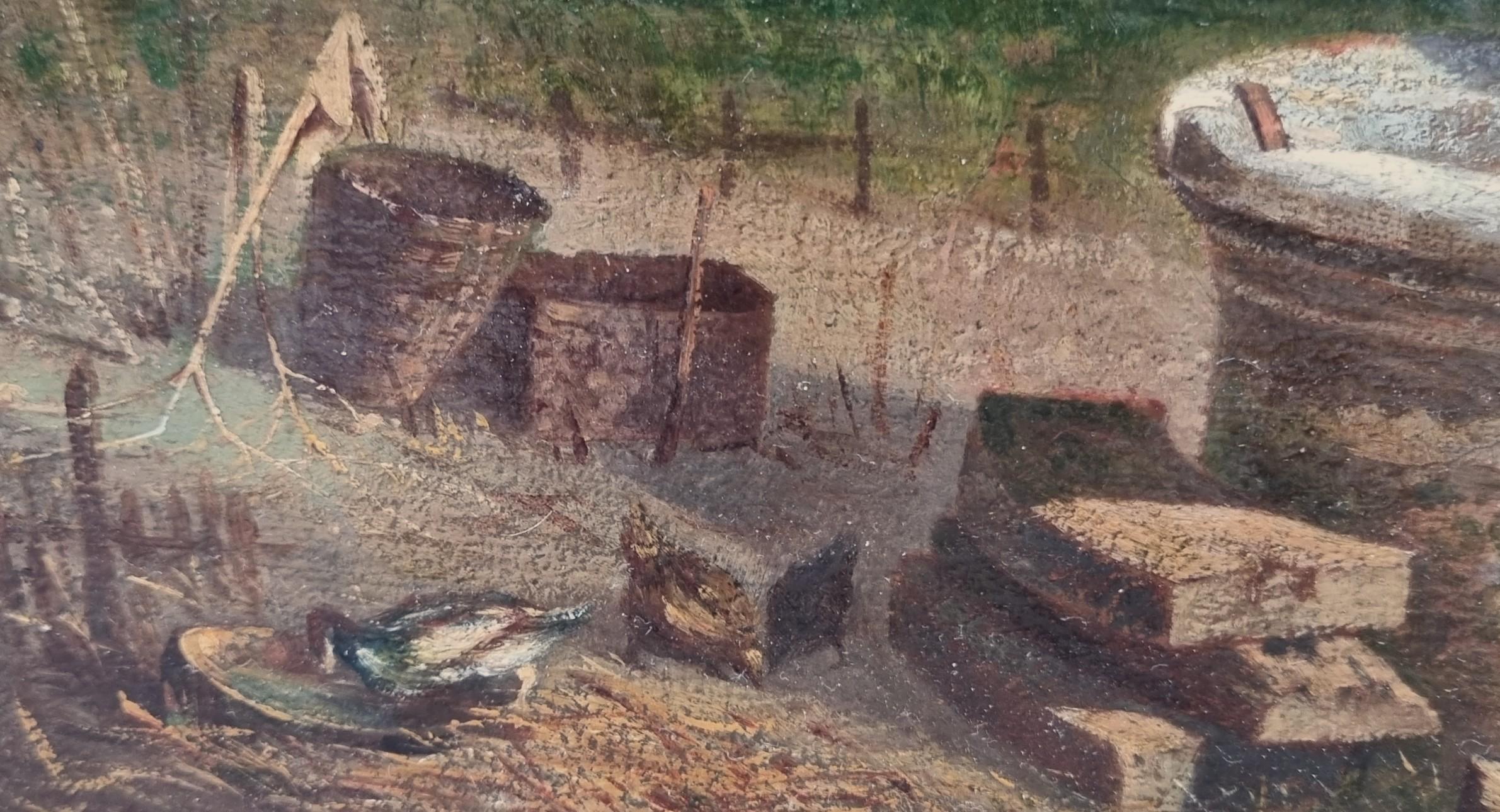 Realistische Französisch Landschaft Gemälde Landschaft Hühner gut 19. im Angebot 1