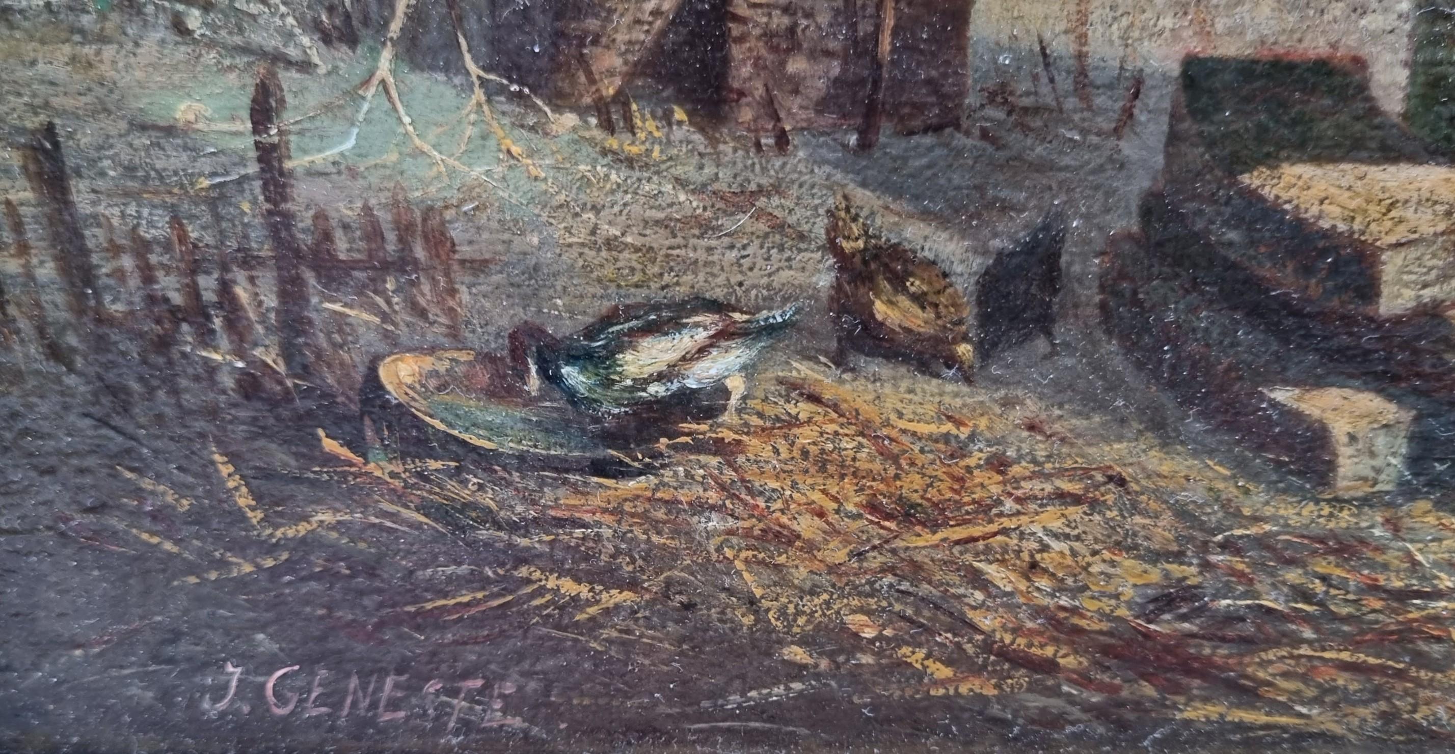 Realistische Französisch Landschaft Gemälde Landschaft Hühner gut 19. im Angebot 2