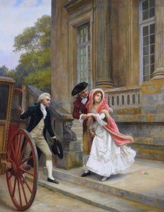 Historical genre oil painting of a couple eloping