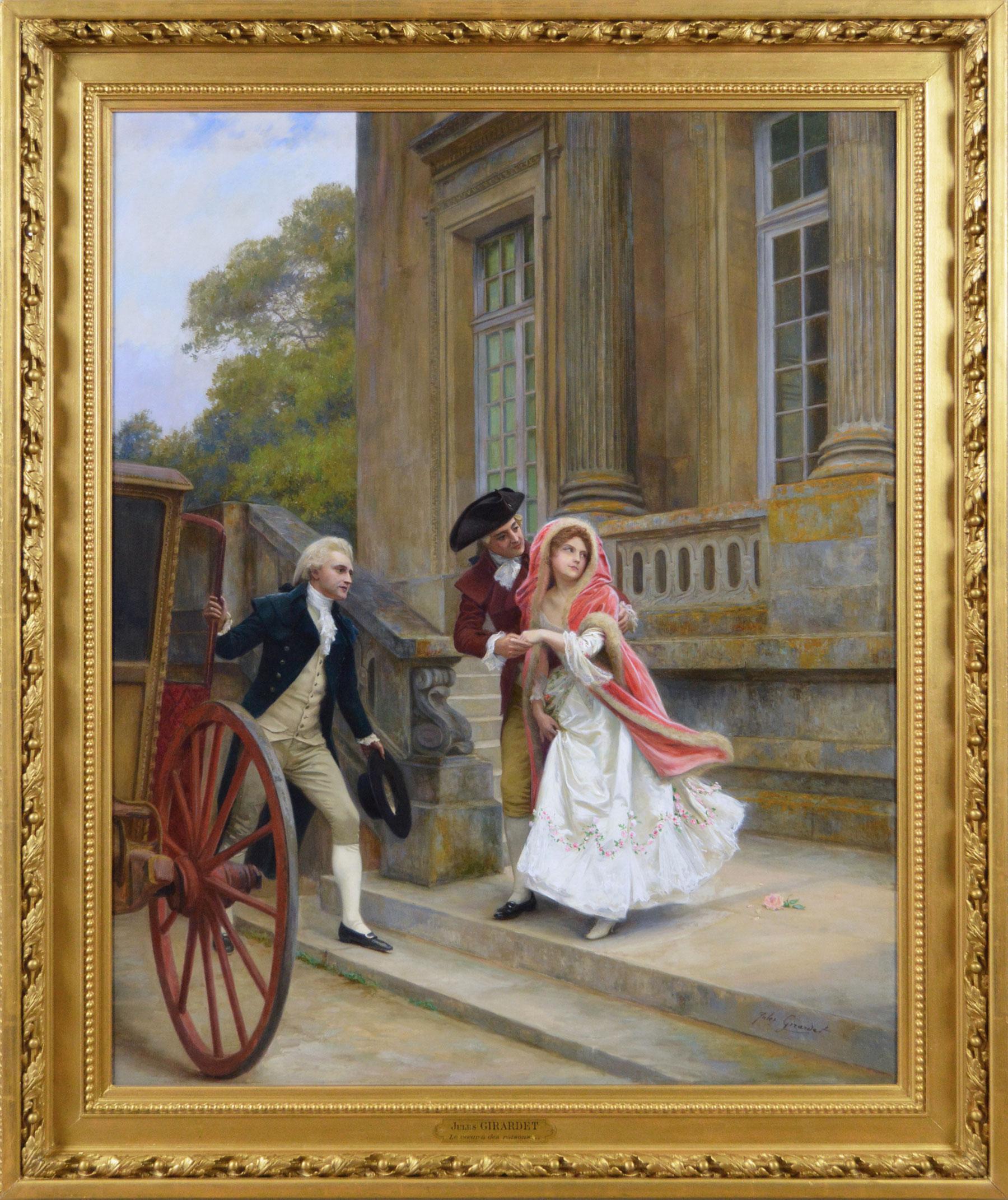 Jules Girardet Figurative Painting - Historical genre oil painting of a couple eloping