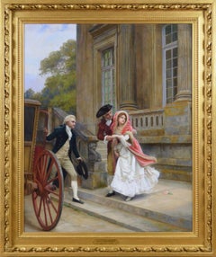 Vintage Historical genre oil painting of a couple eloping