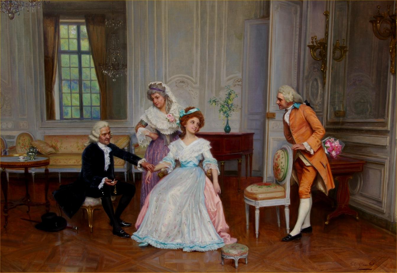 Interior Painting Jules Girardet - The Handsome Suitor (Le beau soupirant)