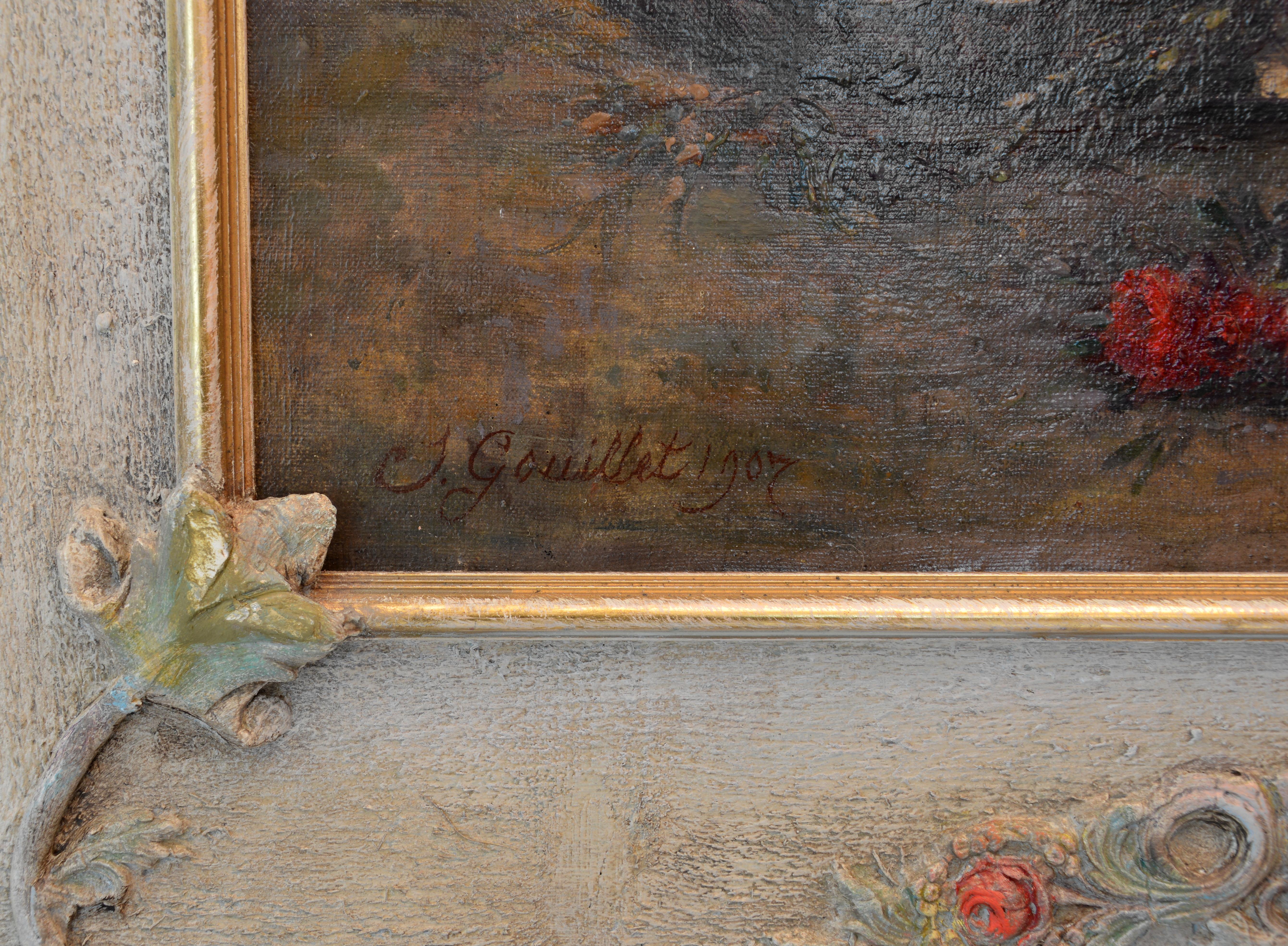 Jules Gouillet, Composición arquitectónica y floral, Óleo sobre lienzo, 1907 en venta 2