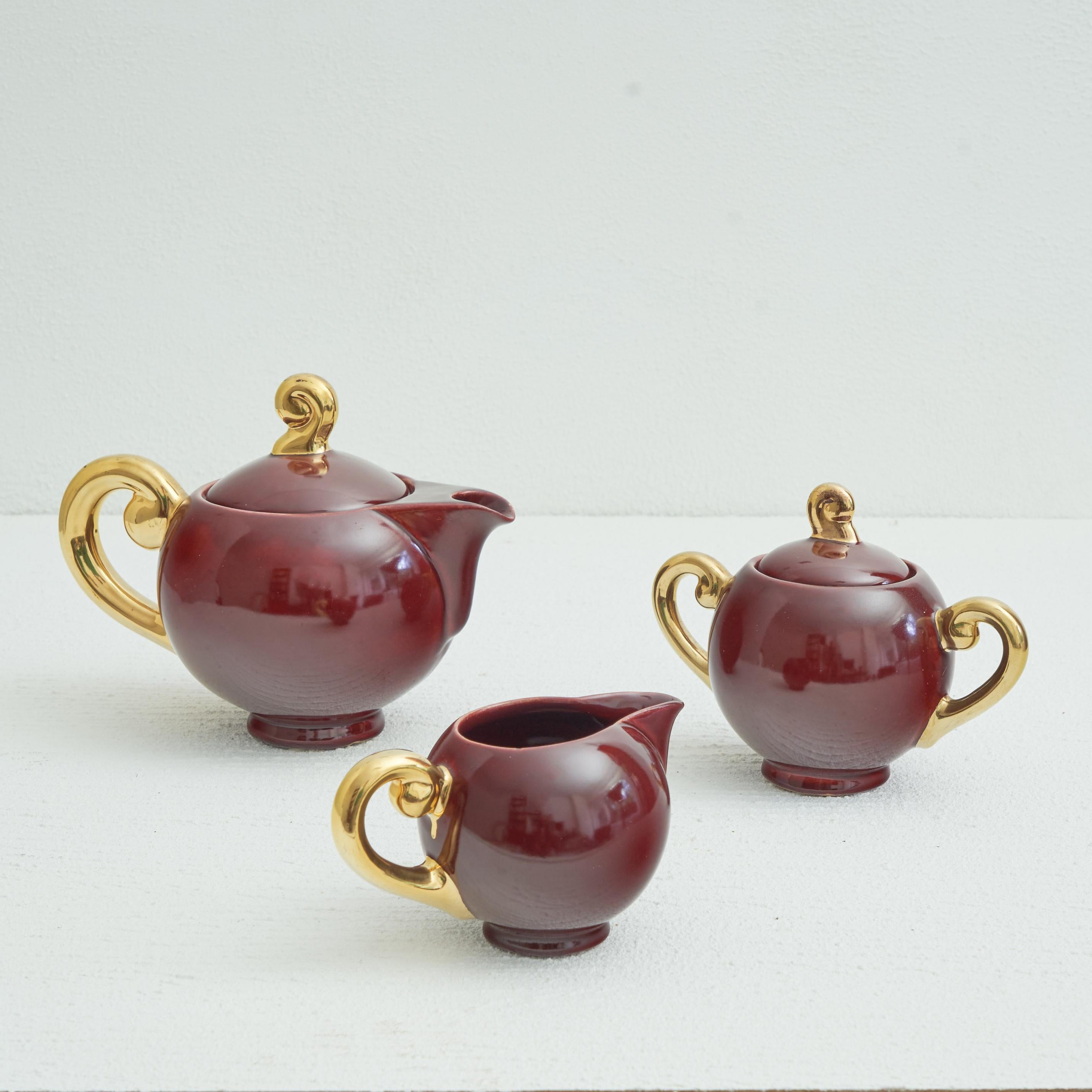 20th Century Jules Guérin 'Sang de Boeuf' and Gold Belgian Studio Pottery Coffee Set, 1960s For Sale