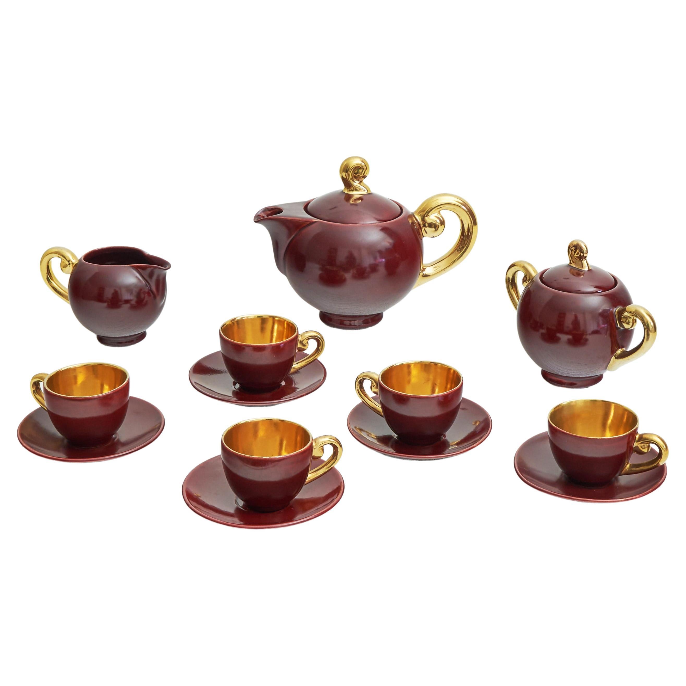 Jules Guérin 'Sang de Boeuf' and Gold Belgian Studio Pottery Coffee Set, 1960s For Sale