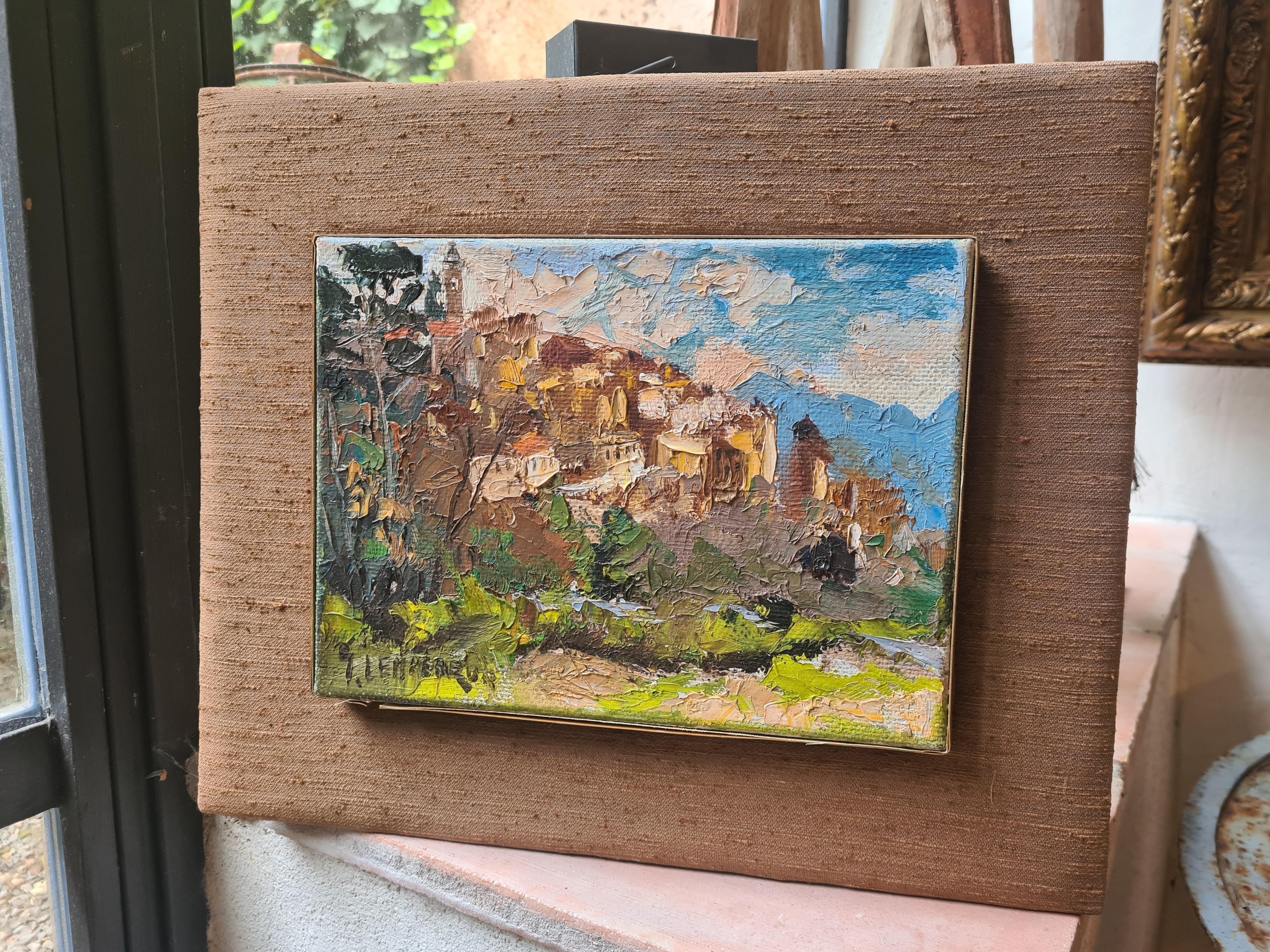 Mid Century French Impressionist Oil on Canvas, The Village Perché For Sale 7