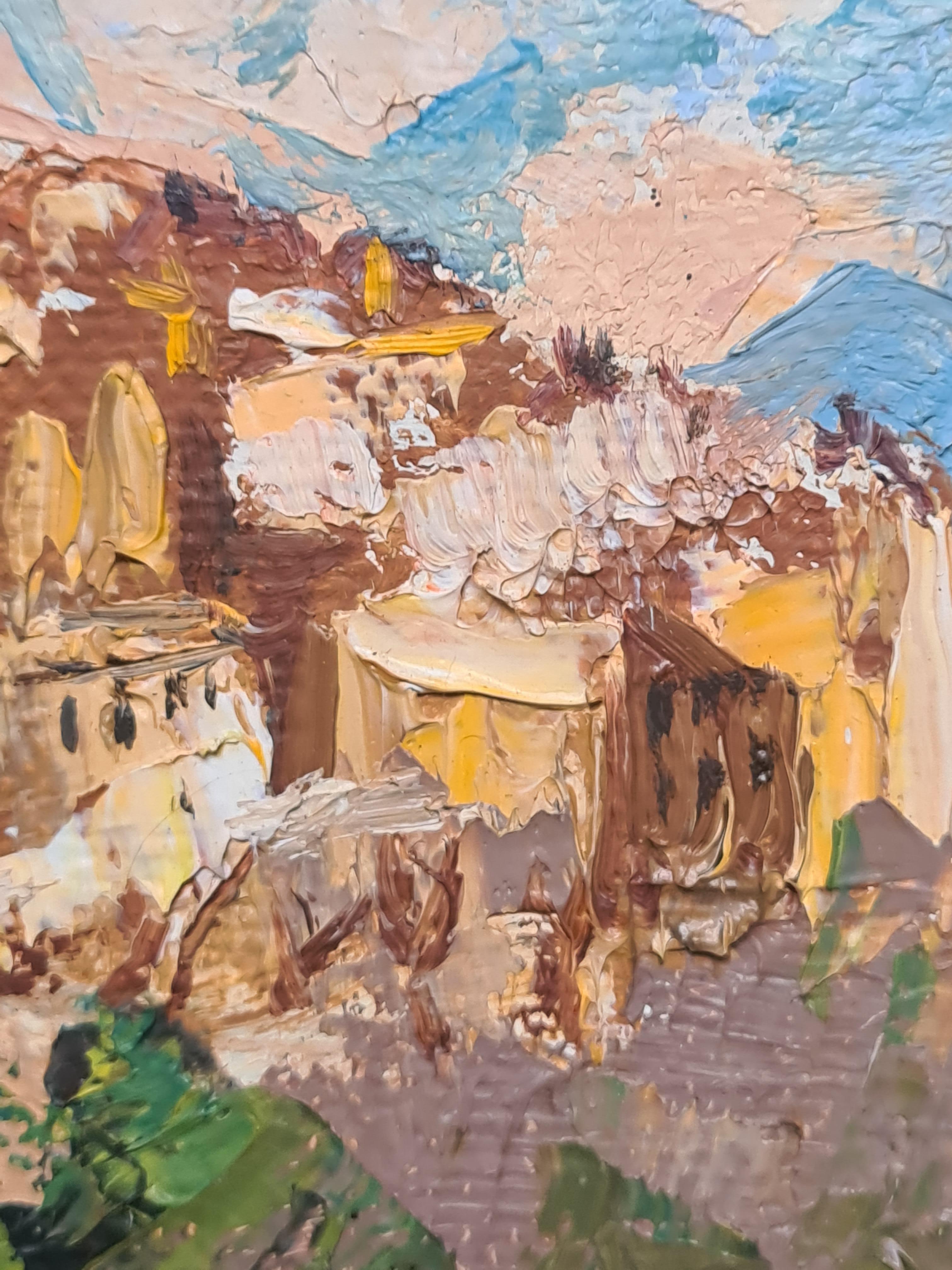 Mid Century French Impressionist Oil on Canvas, The Village Perché For Sale 3