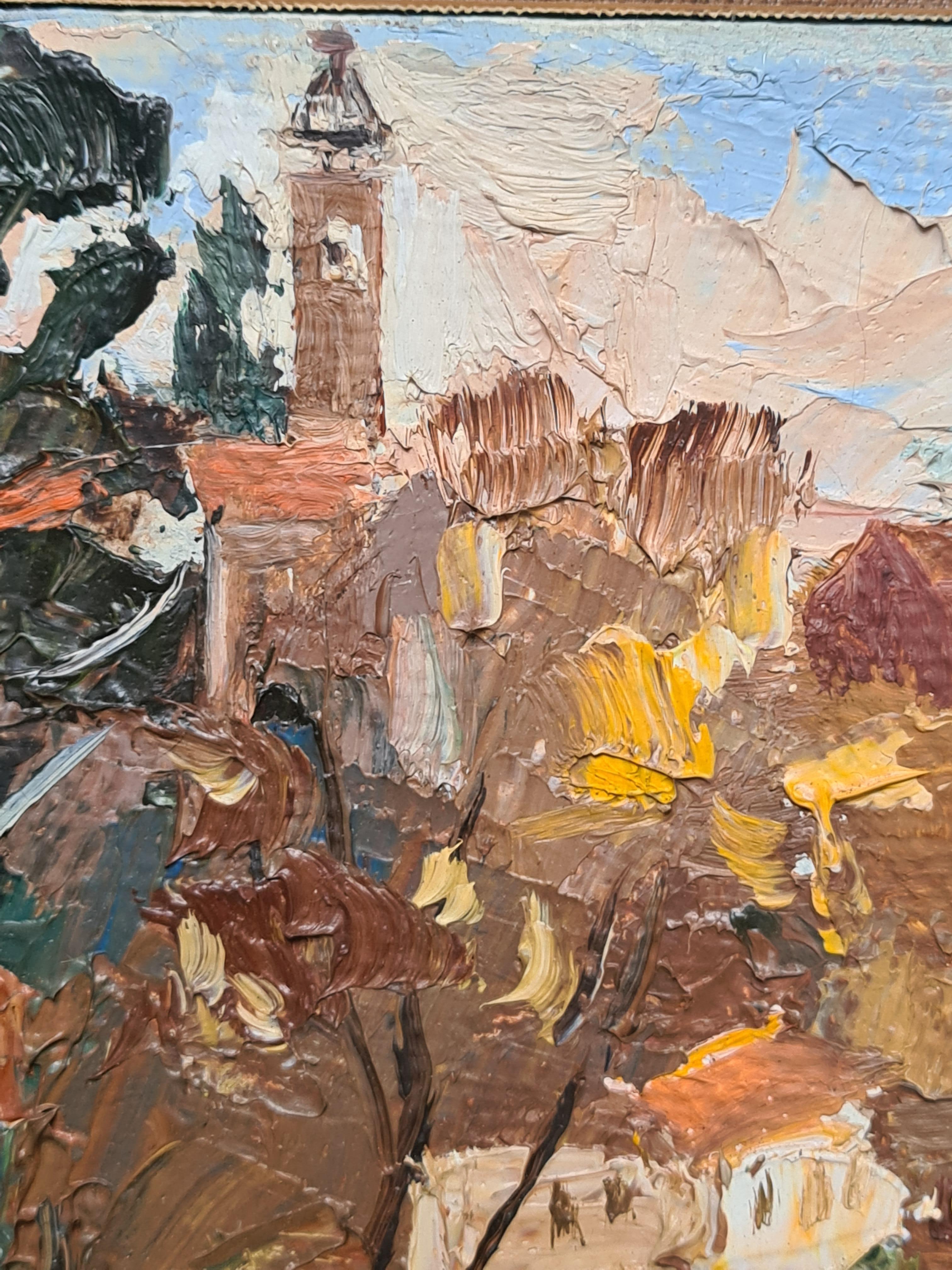 Mid Century French Impressionist Oil on Canvas, The Village Perché For Sale 4