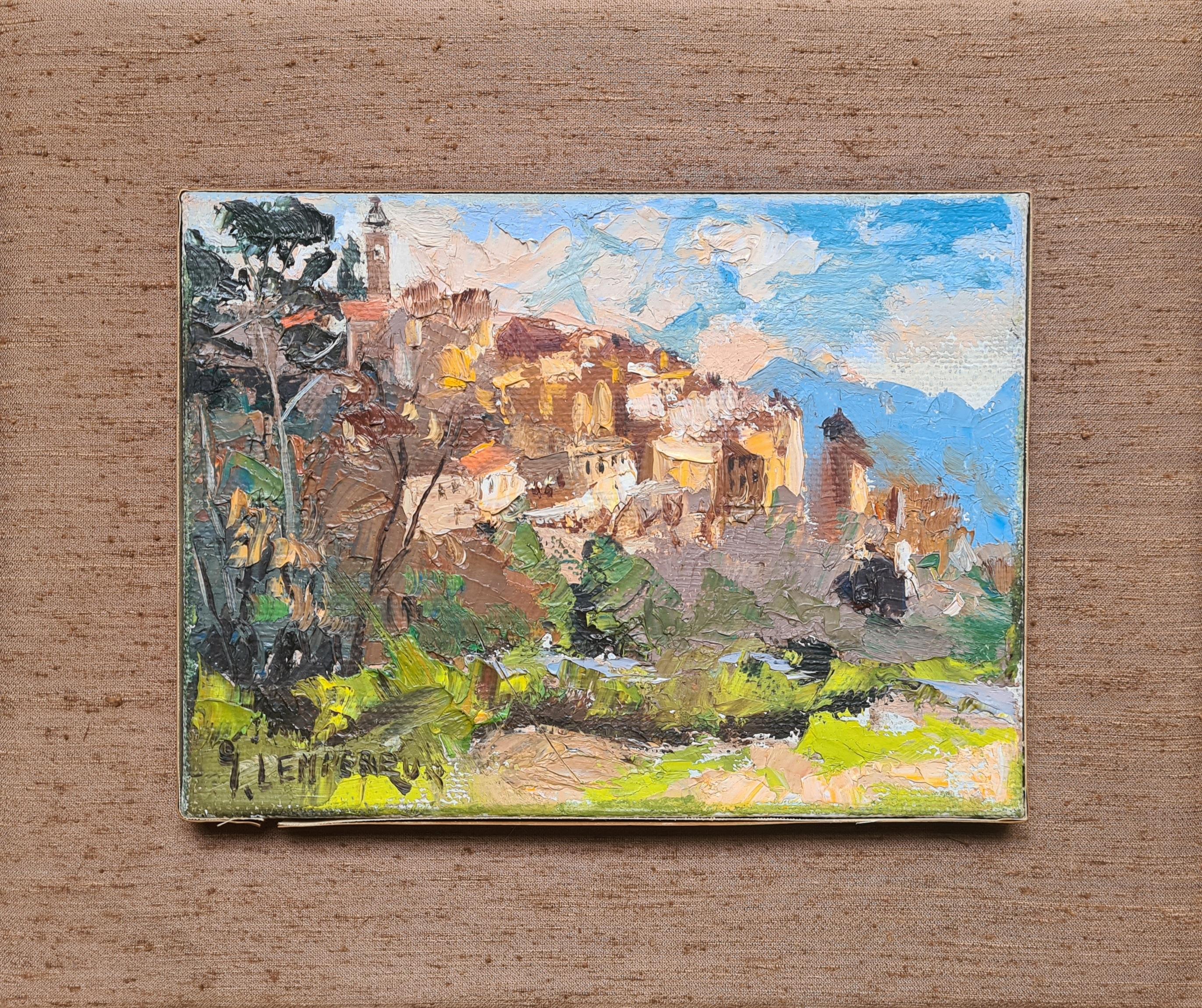 Jules Gustave Lempereur Landscape Painting - Mid Century French Impressionist Oil on Canvas, The Village Perché