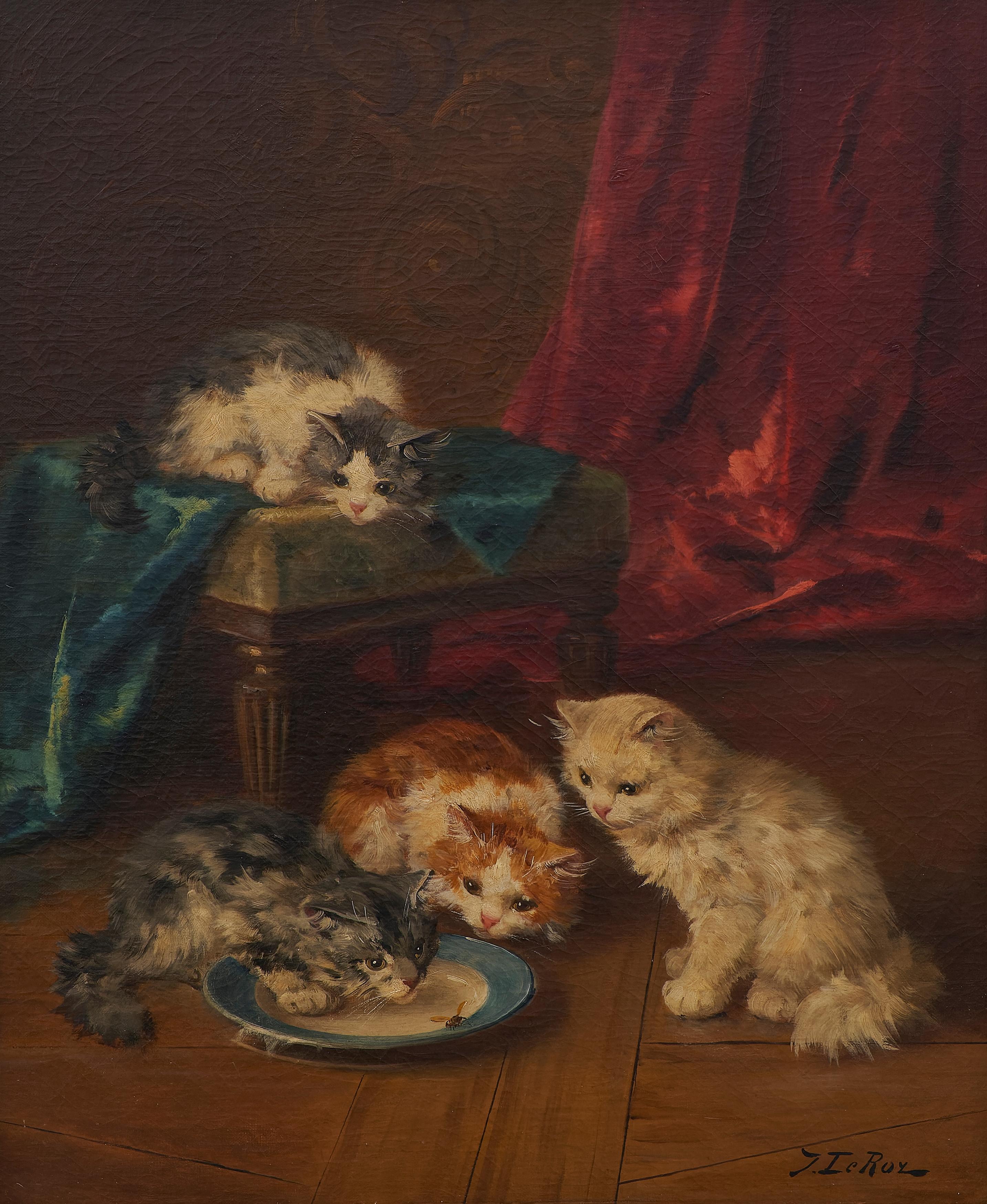 Jules Gustave LeRoy (1856-1921, français)  « Curious Kittens and Wasp en vente 1