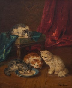 Jules Gustave LeRoy (1856-1921, French) "Curious Kittens and Wasp"