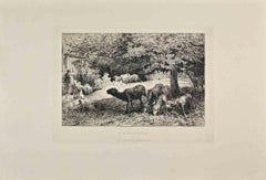 Les Moutons de Claudine - Etching by Jules Herau - Late 19th Century