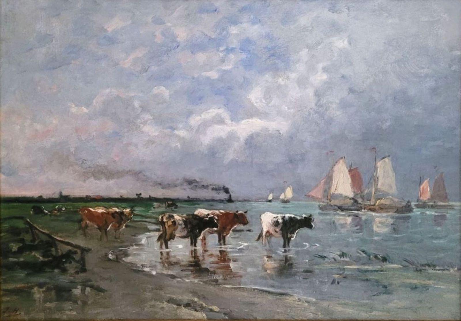 Départ des voiliers dans l'estuaire de la Seine - Painting by Jules Hereau