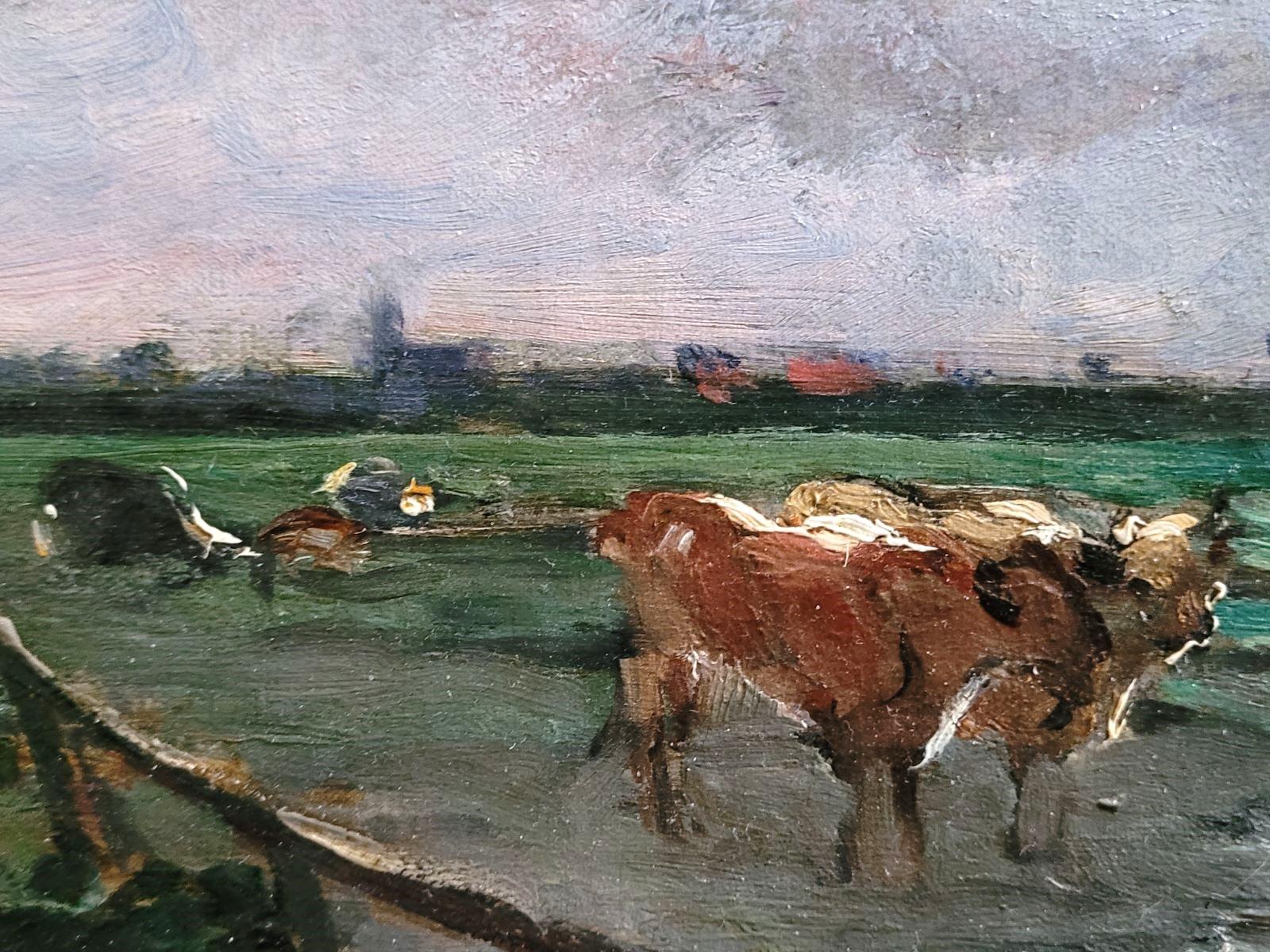 Départ des voiliers dans l'estuaire de la Seine - Impressionist Painting by Jules Hereau