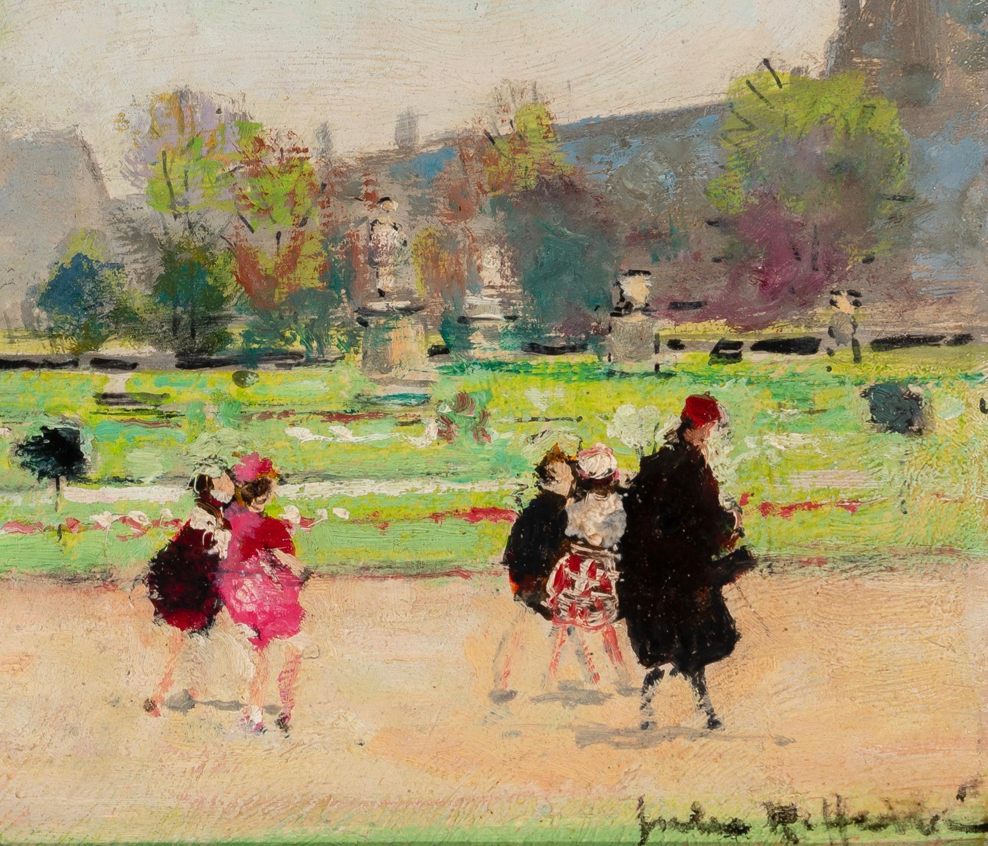 Jardin des Tuileries - Landscape Painting Beige di Jules Herve
