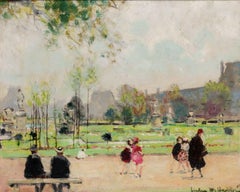 Antique Jardin des Tuileries, French early 20th Century park scene