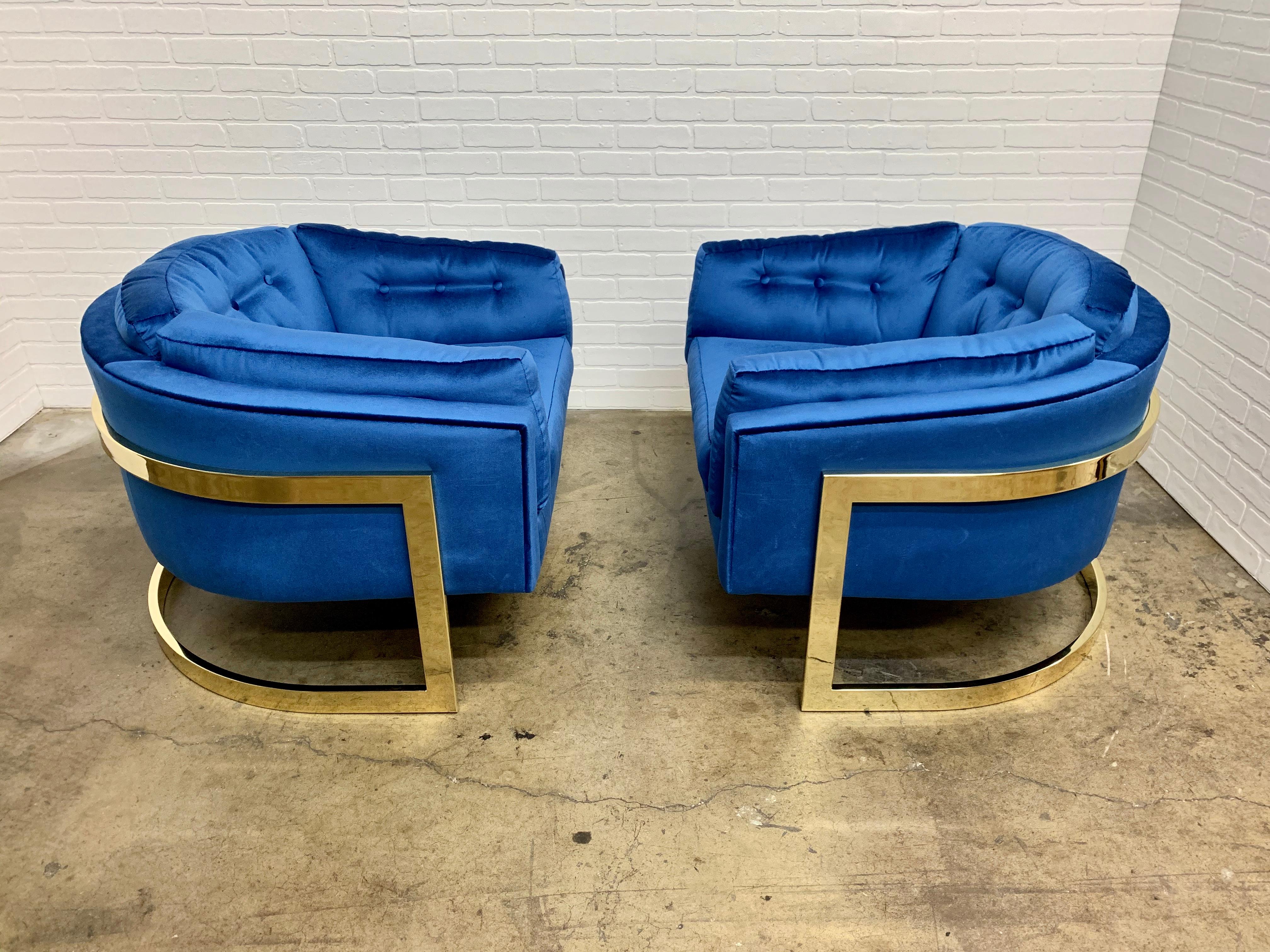 Jules Heumann for Metropolitan Cantilever Brass Lounge Chairs In Excellent Condition In Denton, TX