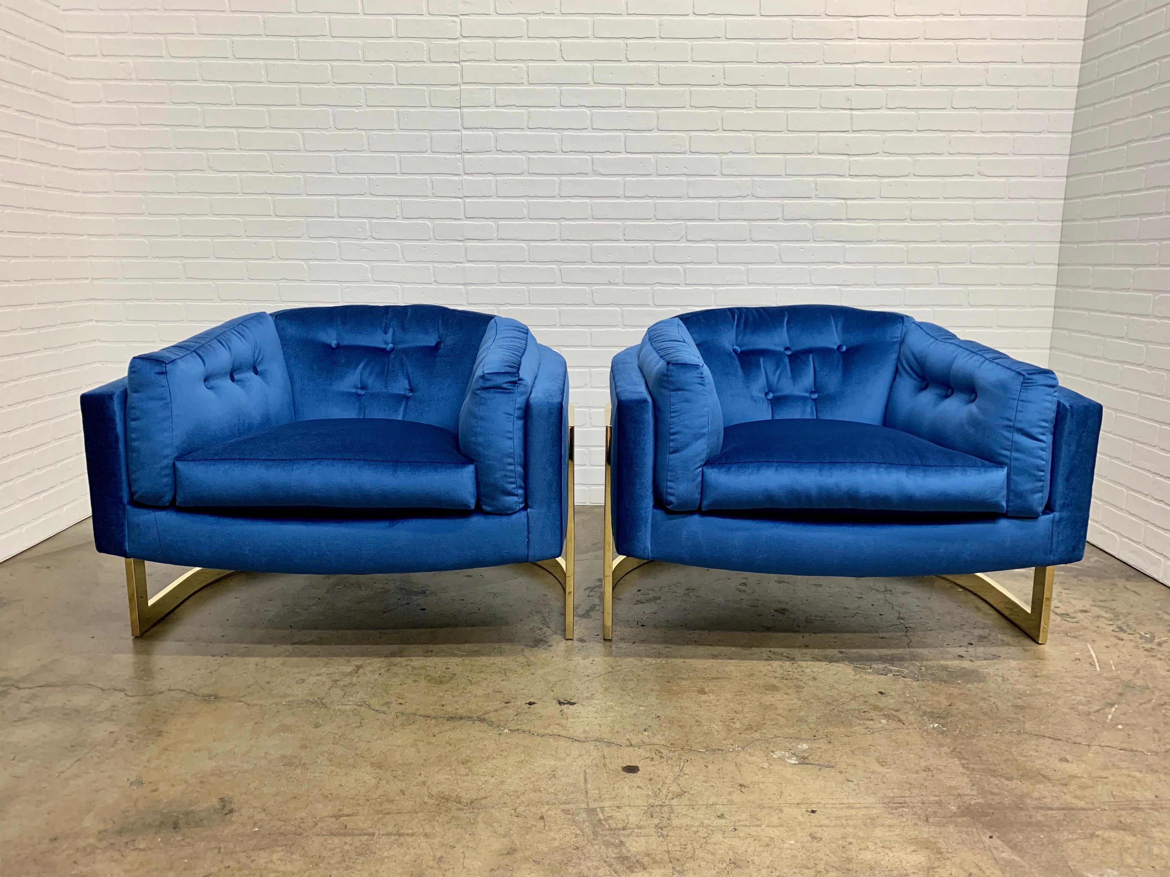 Upholstery Jules Heumann for Metropolitan Cantilever Brass Lounge Chairs