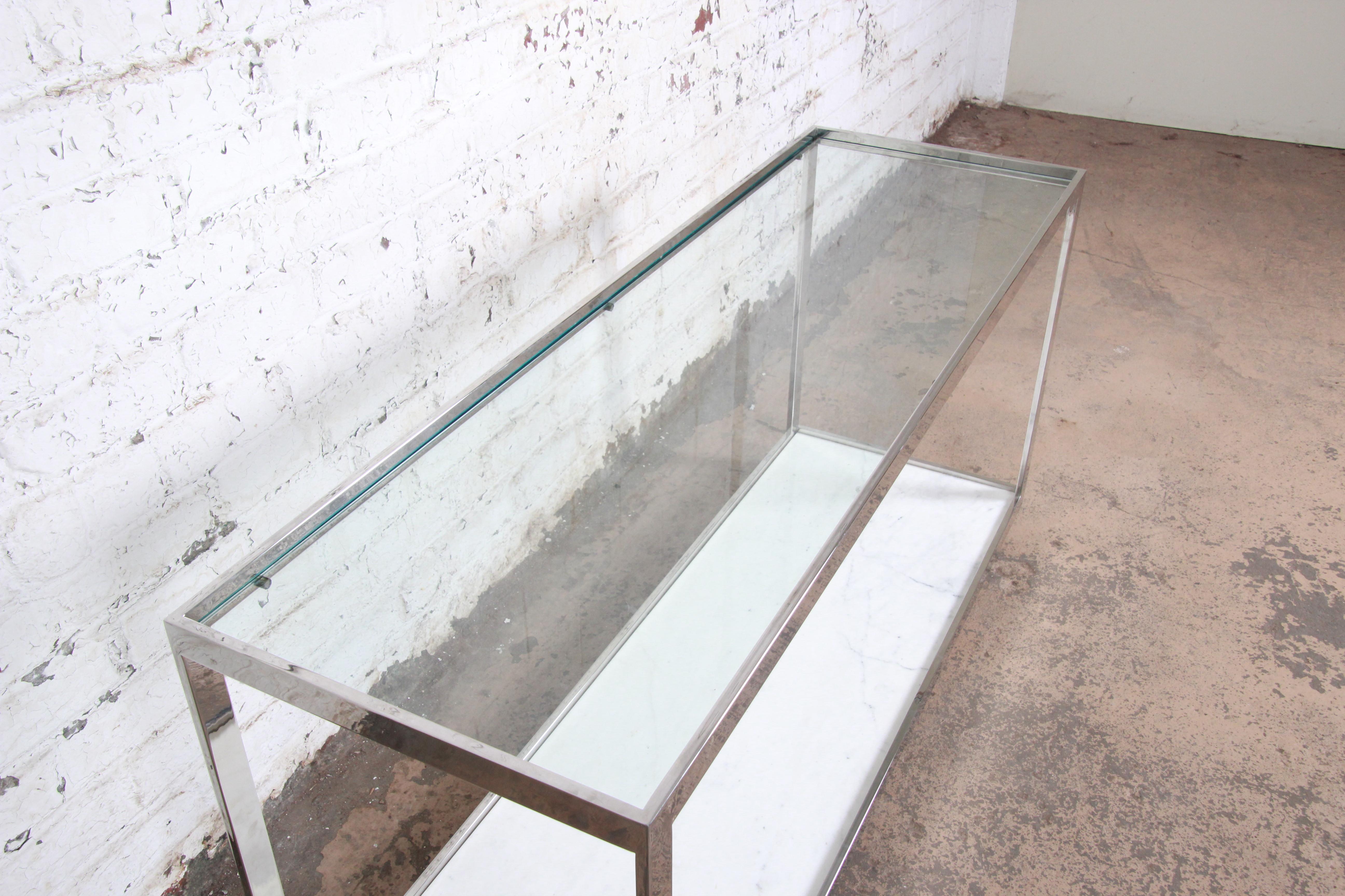 Jules Heumann for Metropolitan Chrome, Marble, and Glass Console Table, 1950s In Good Condition In South Bend, IN