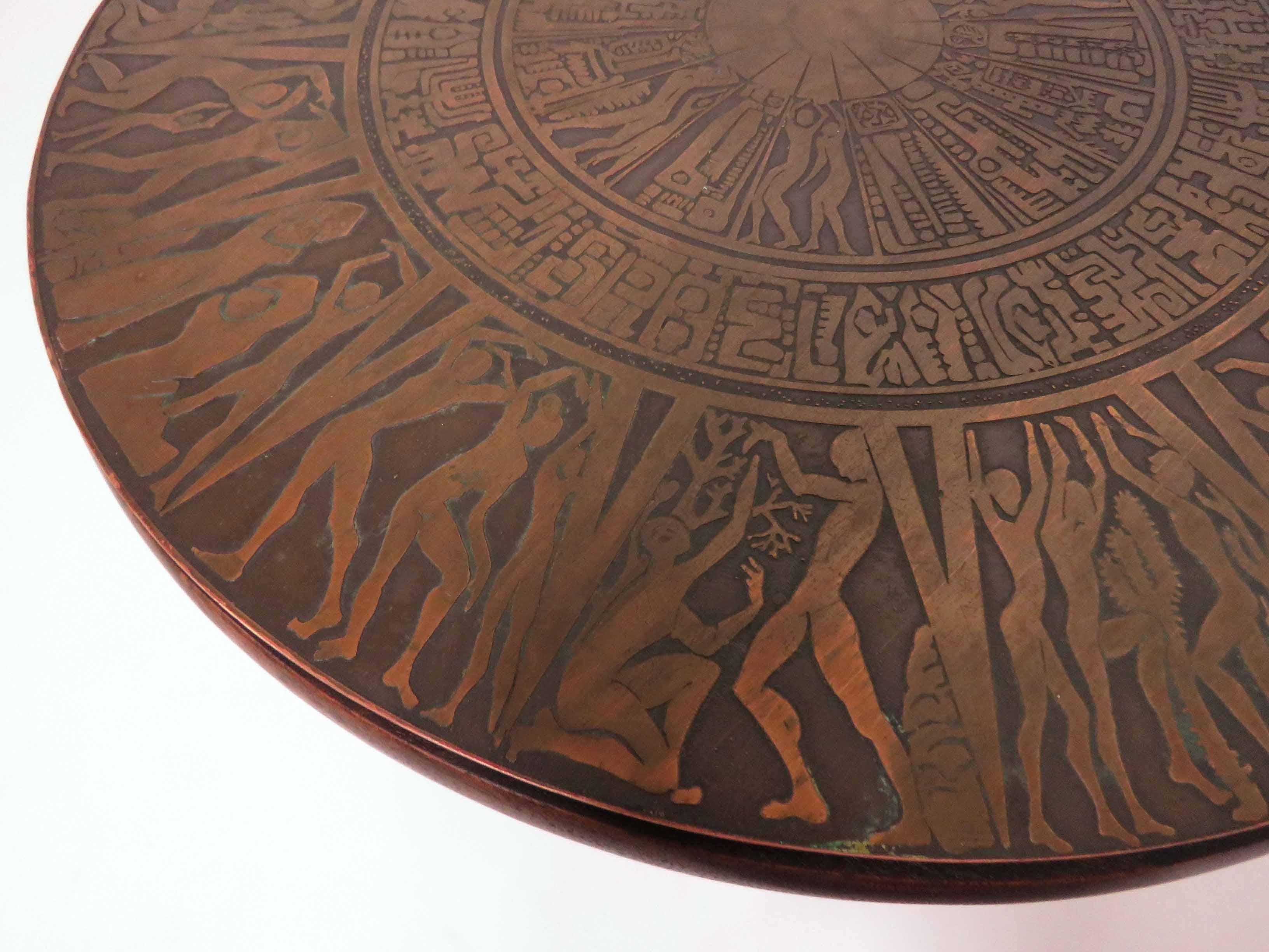 Mahogany Jules Heumann for Metropolitan Side Table with Italian Acid Etched Bronze Top