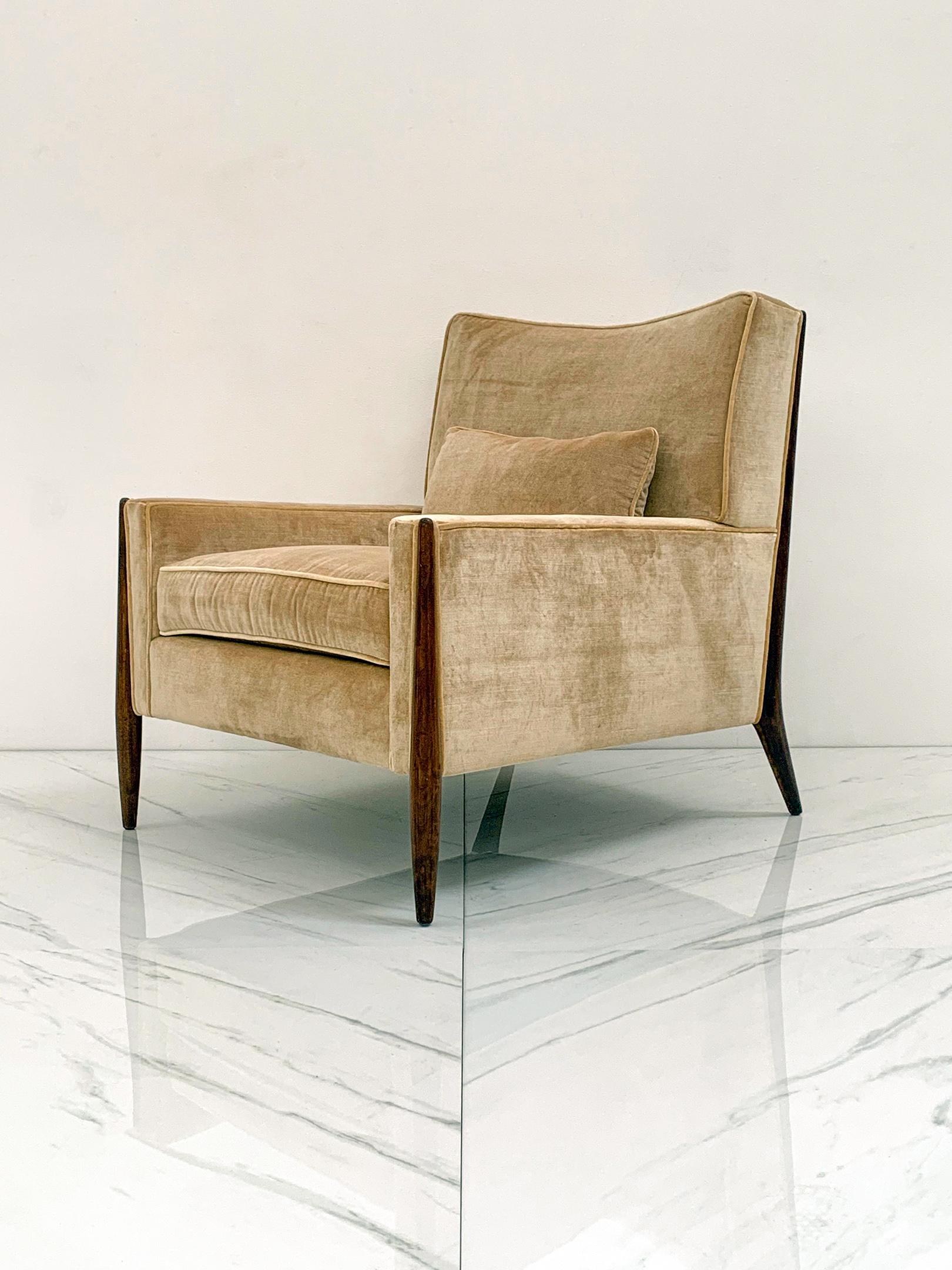 Mid-Century Modern Jules Heumann Lounge Chair in Apricot Velvet