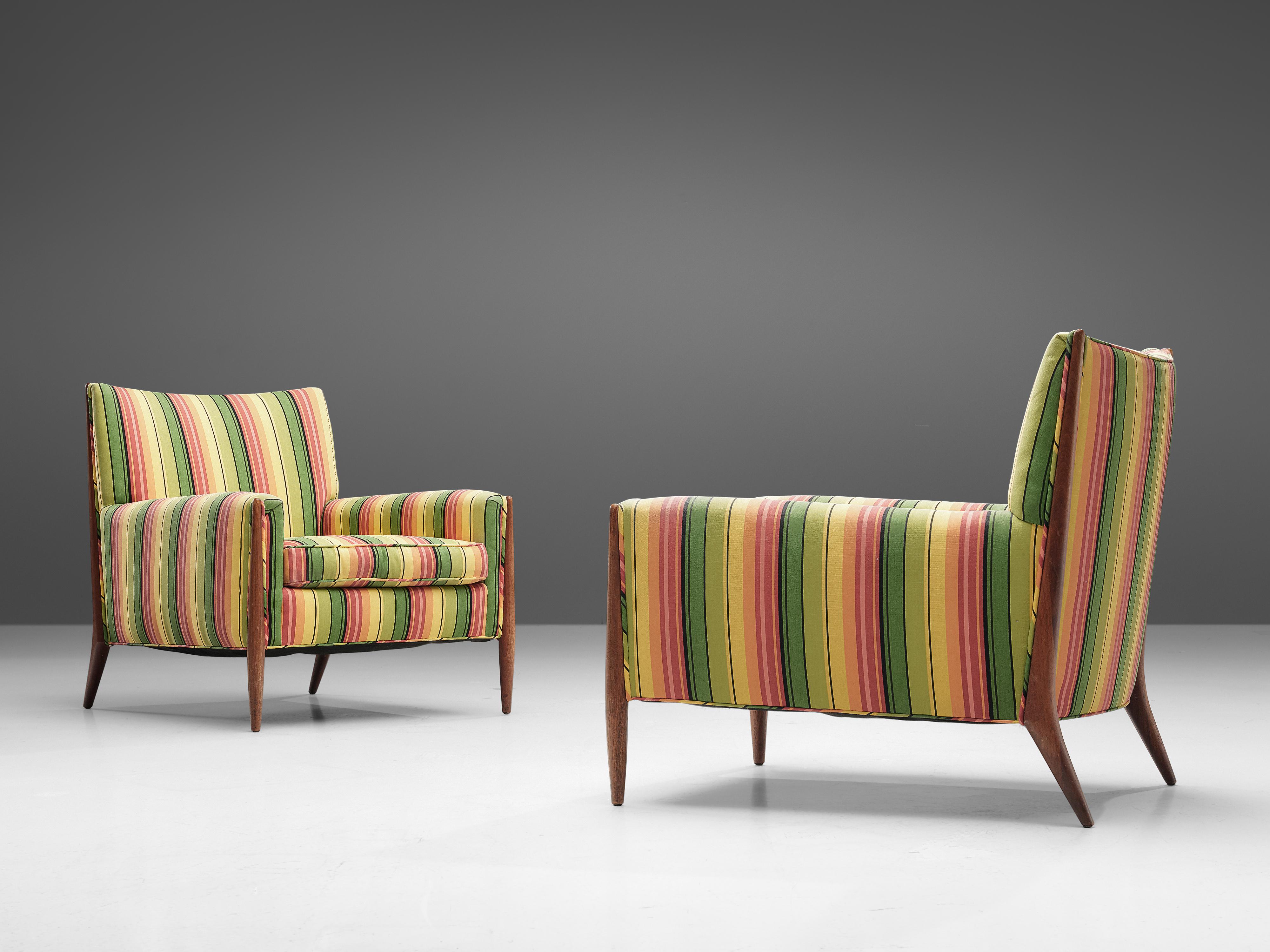 Mid-Century Modern Jules Heumann Lounge Chairs in Colorful Striped Fabric