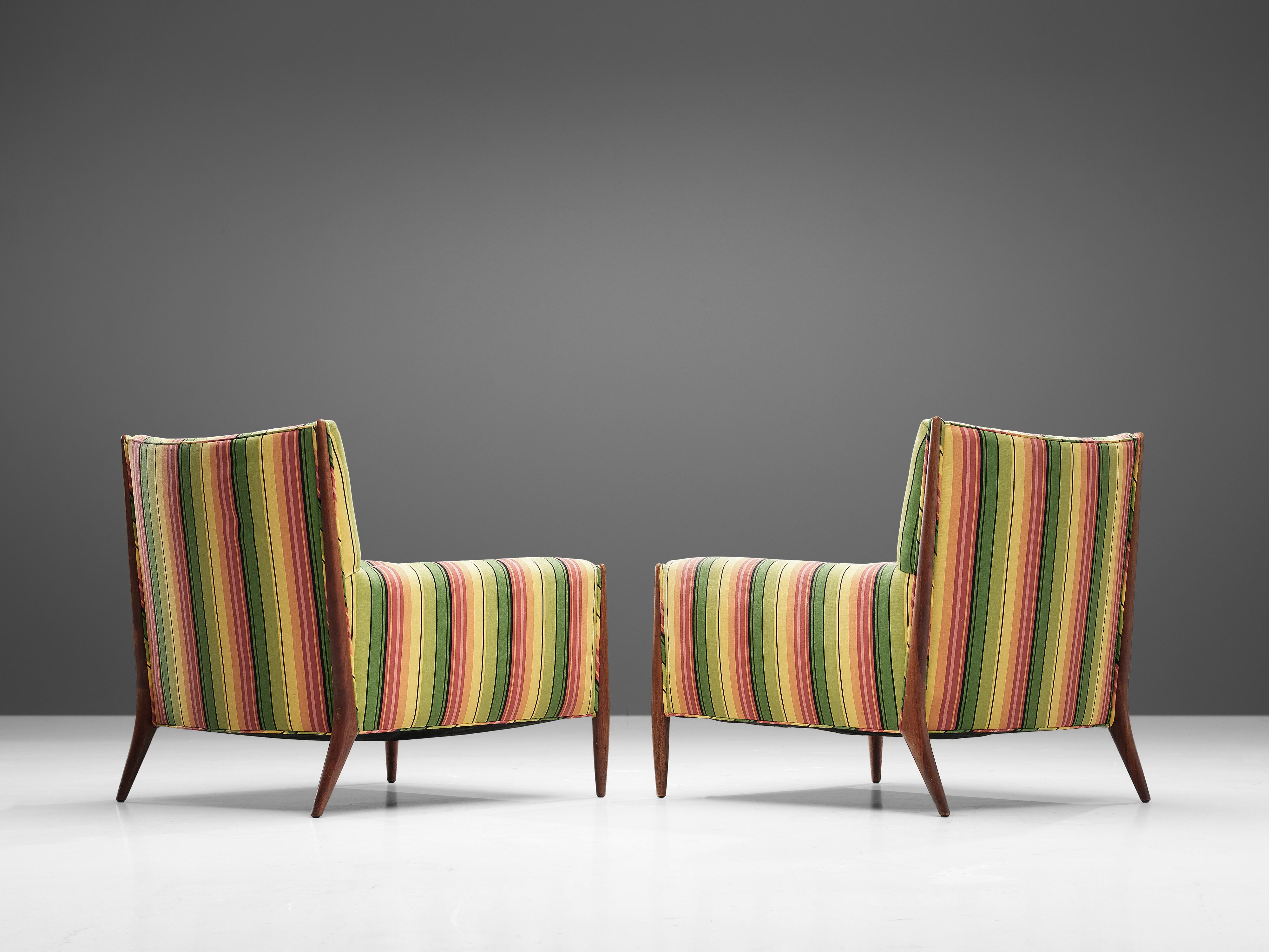 Jules Heumann Lounge Chairs in Colorful Striped Fabric In Good Condition In Waalwijk, NL