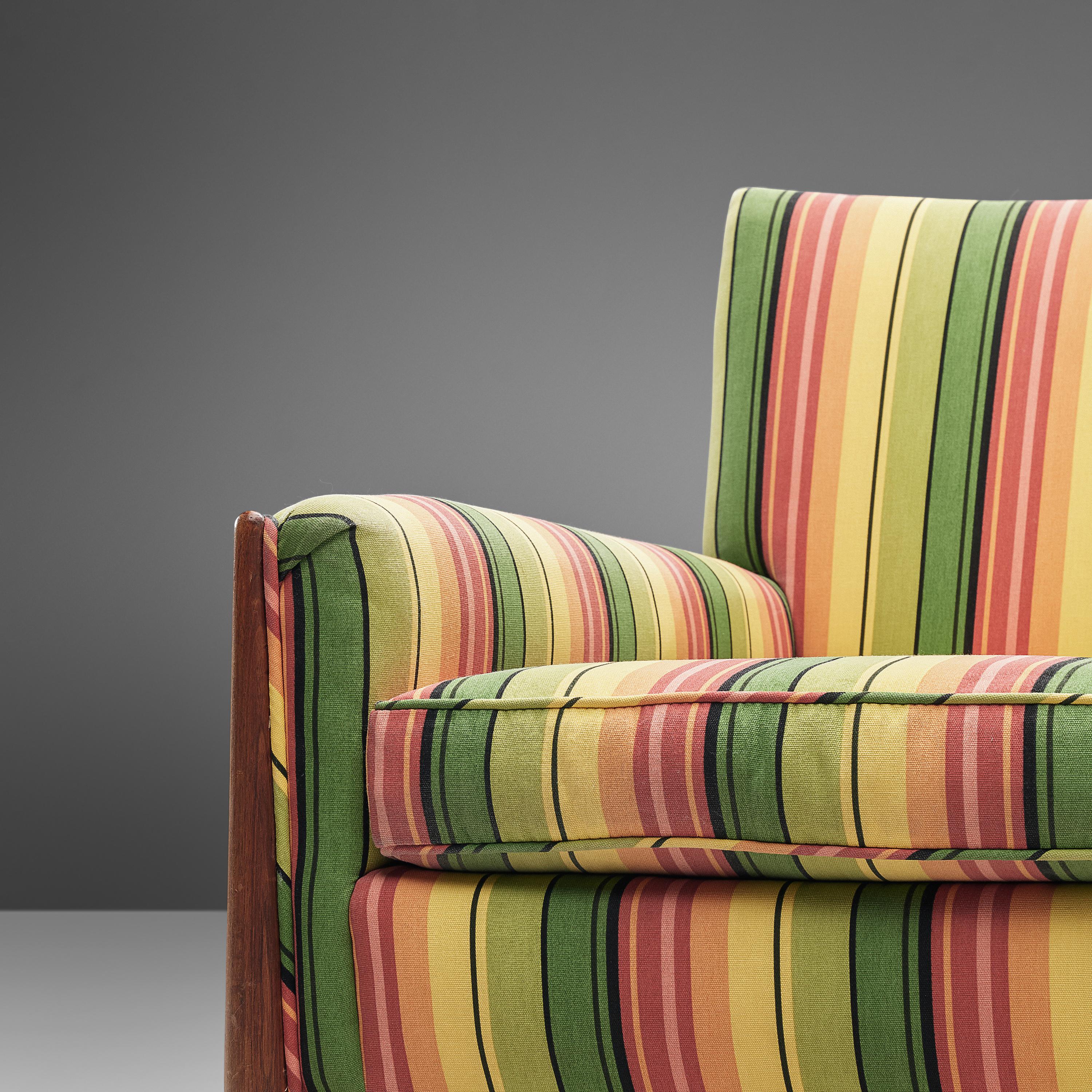 American Jules Heumann Lounge Chairs in Colorful Striped Fabric