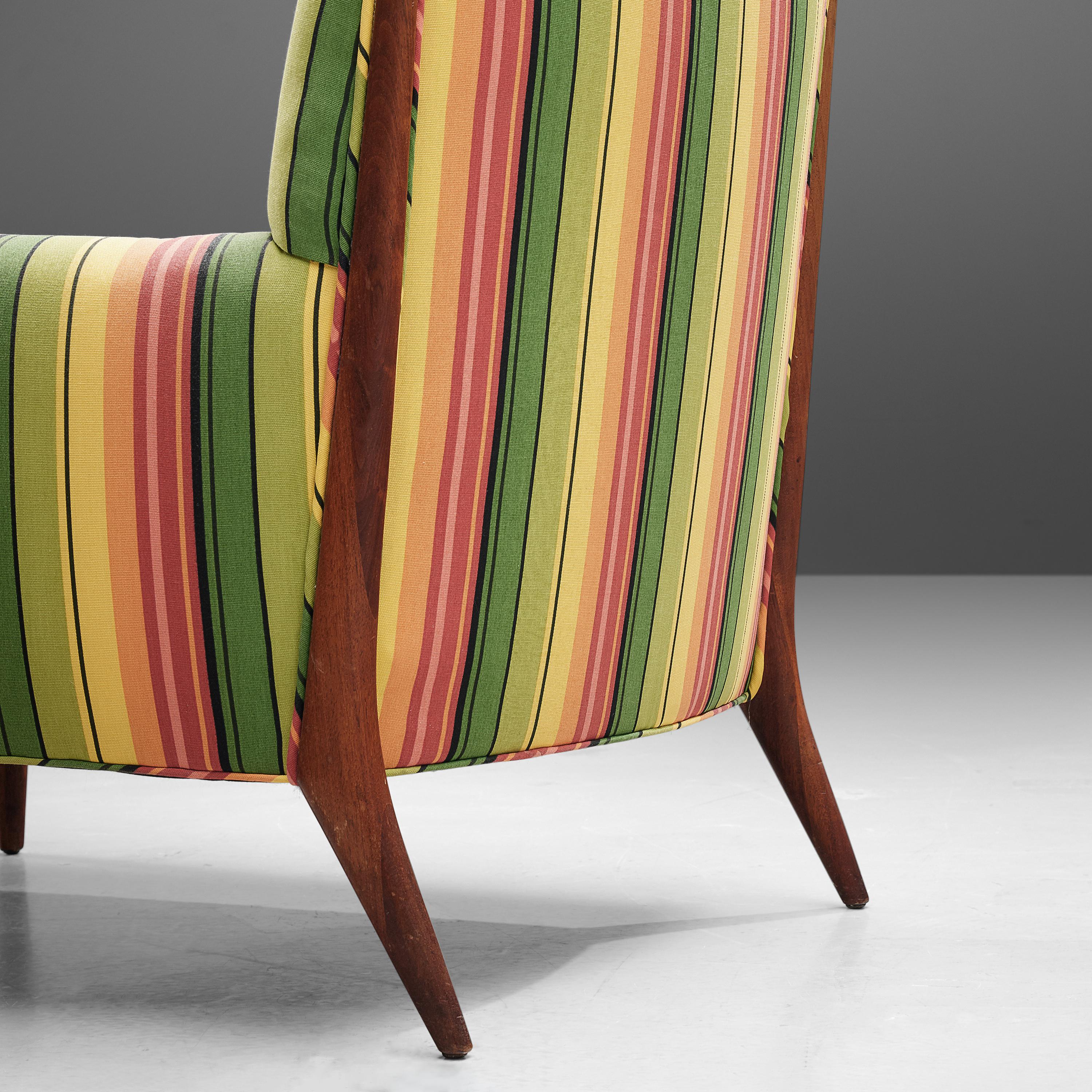 Mid-20th Century Jules Heumann Lounge Chairs in Colorful Striped Fabric