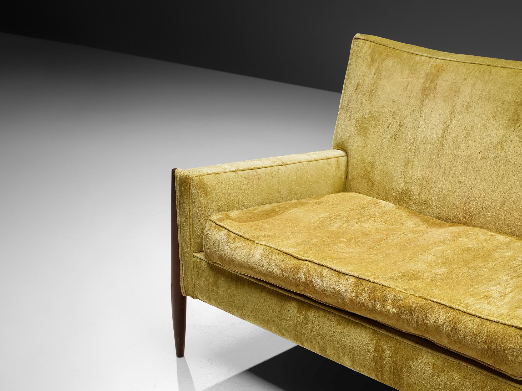 Jules Heumann Sofa in Gold Colored Velvet and Walnut  In Good Condition For Sale In Waalwijk, NL