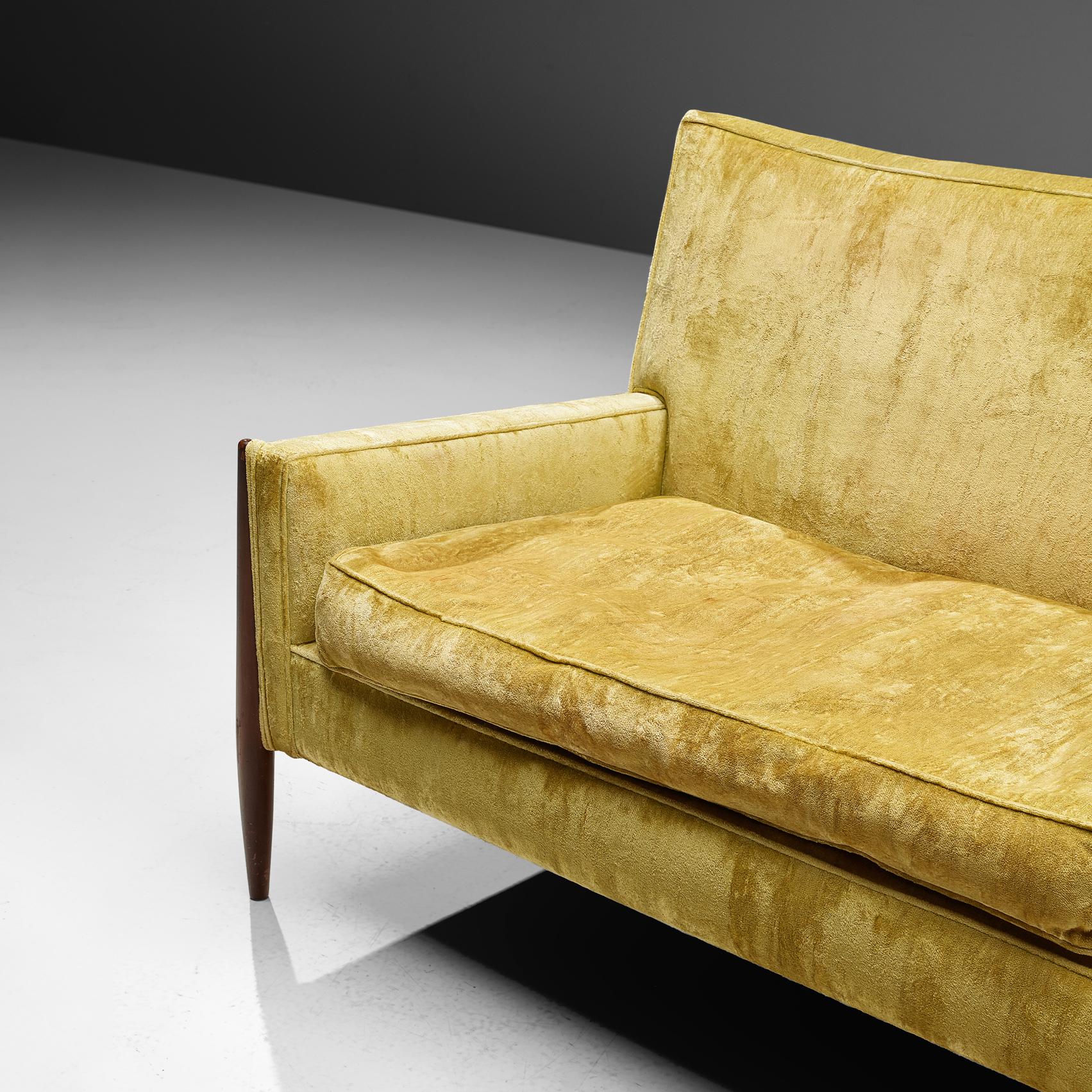 Mid-Century Modern Jules Heumann Sofa in Gold Colored Velvet